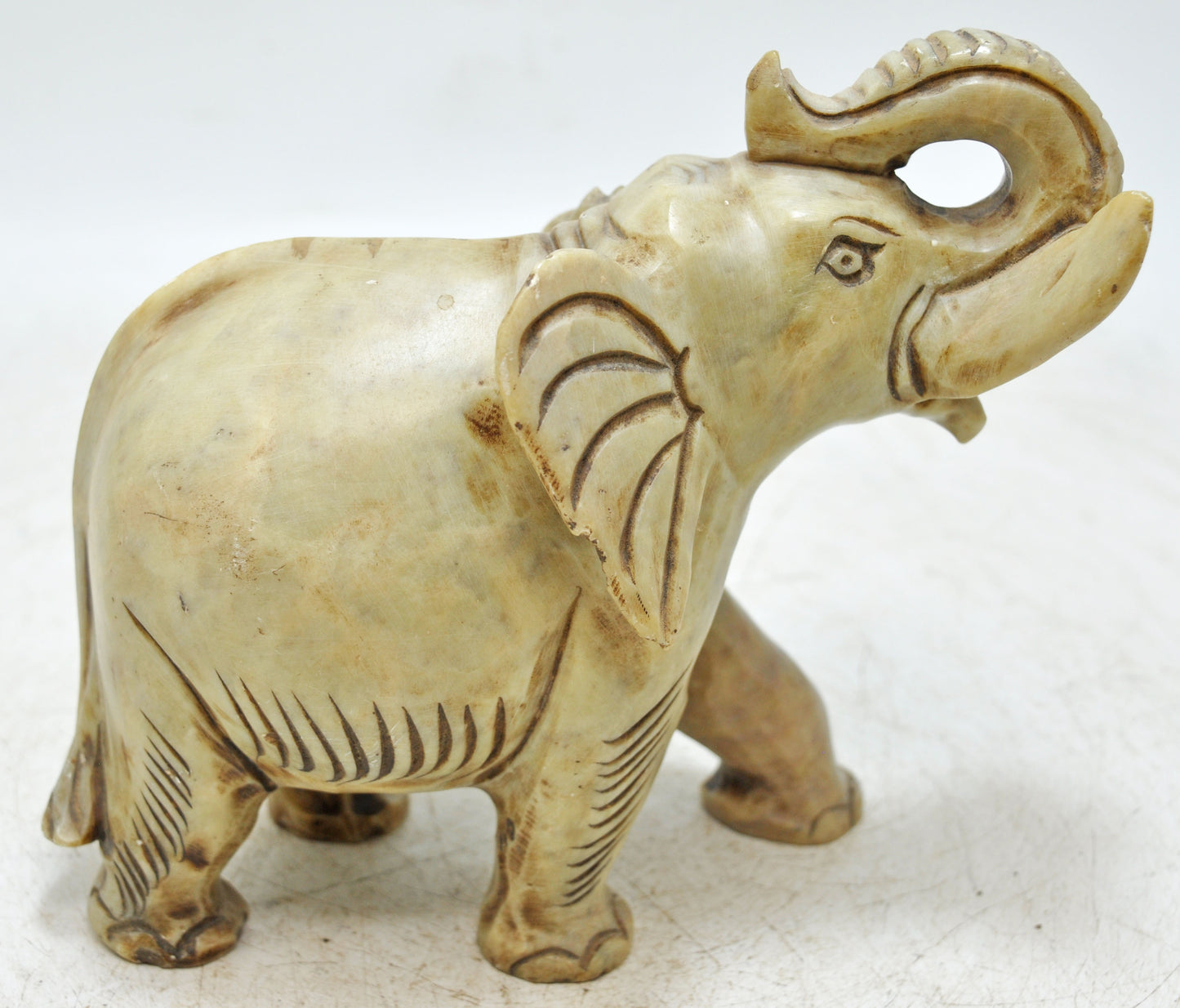 Vintage White Marble Elephant Figurine Original Old Very Fine Hand Carved