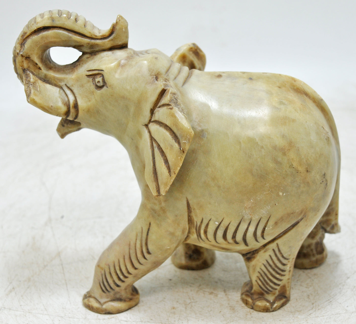 Vintage White Marble Elephant Figurine Original Old Very Fine Hand Carved
