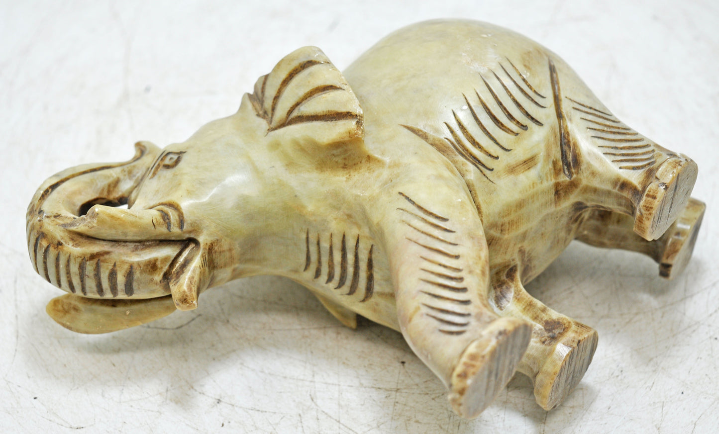 Vintage White Marble Elephant Figurine Original Old Very Fine Hand Carved