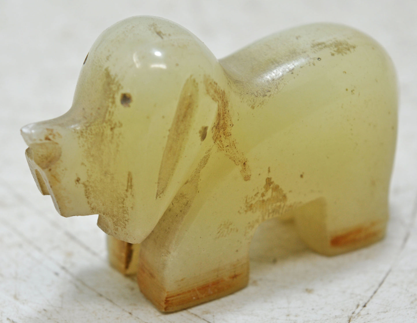 Vintage Semi Precious Agate Stone Small Dog Figurine Original Old Hand Carved