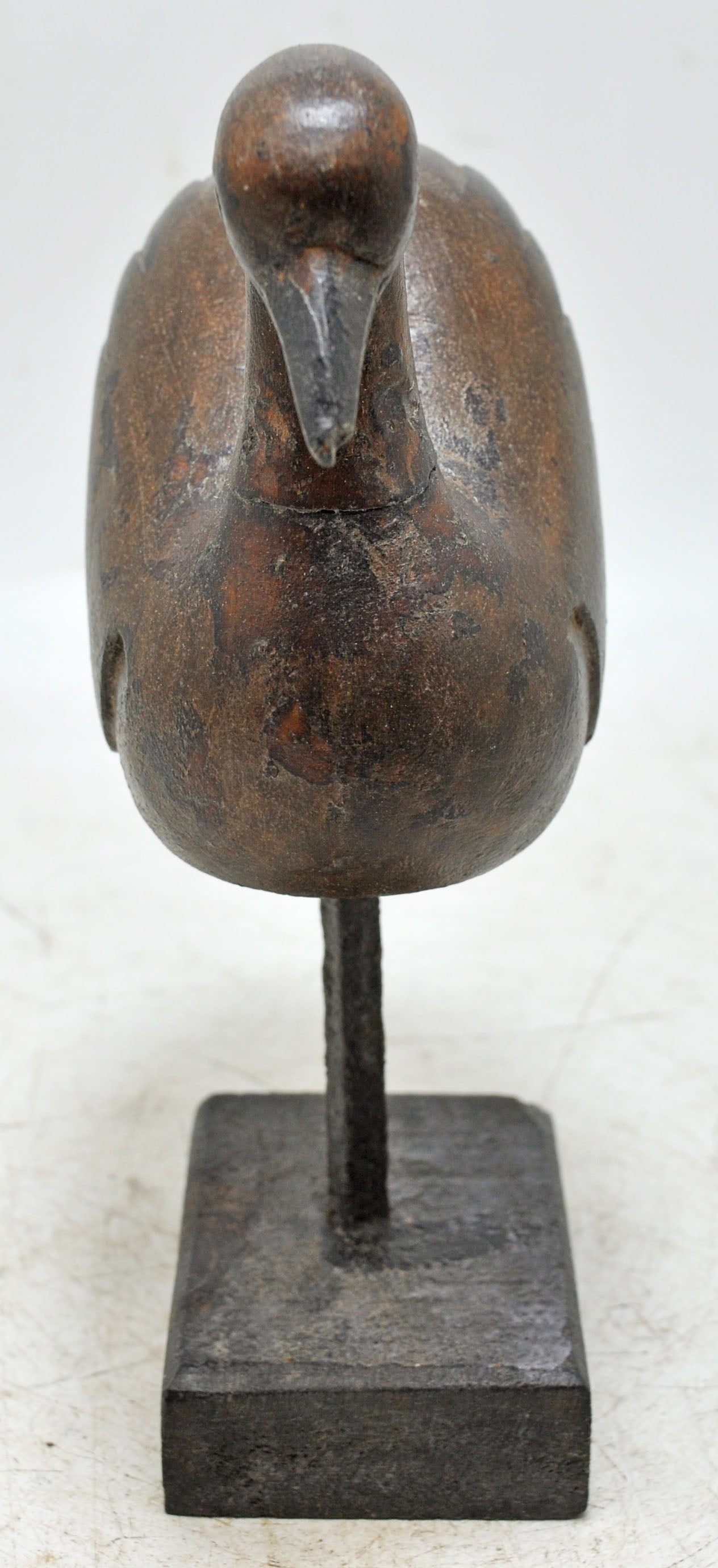 Vintage Wooden Duck Bird Figurine on Stand Original Old Hand Carved