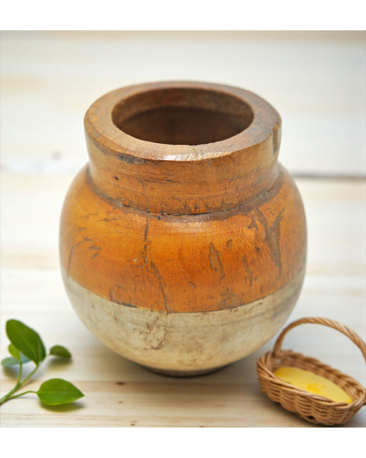 Antique Wooden Very Small Lota Pot Original Old Hand Carved