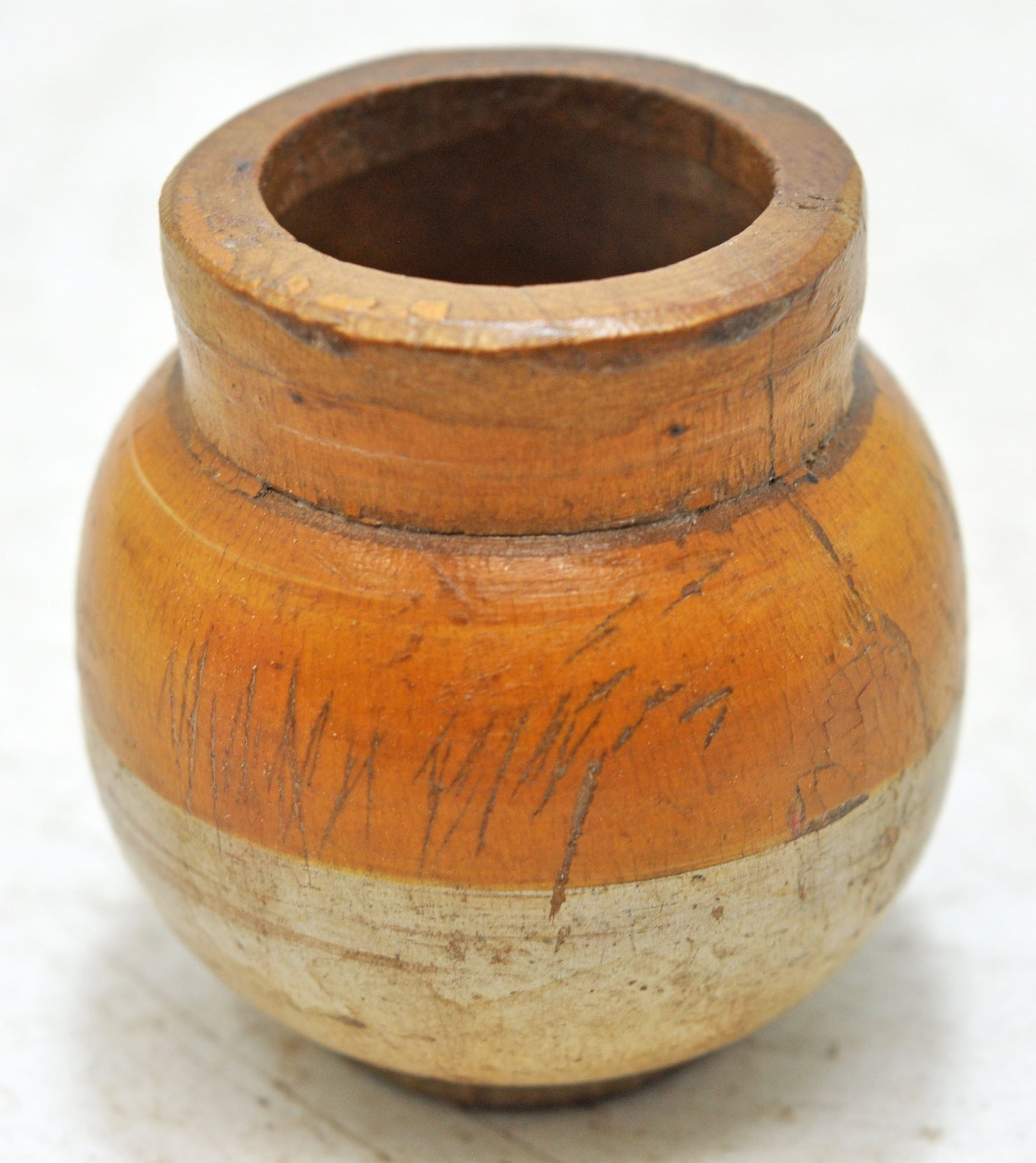Antique Wooden Very Small Lota Pot Original Old Hand Carved