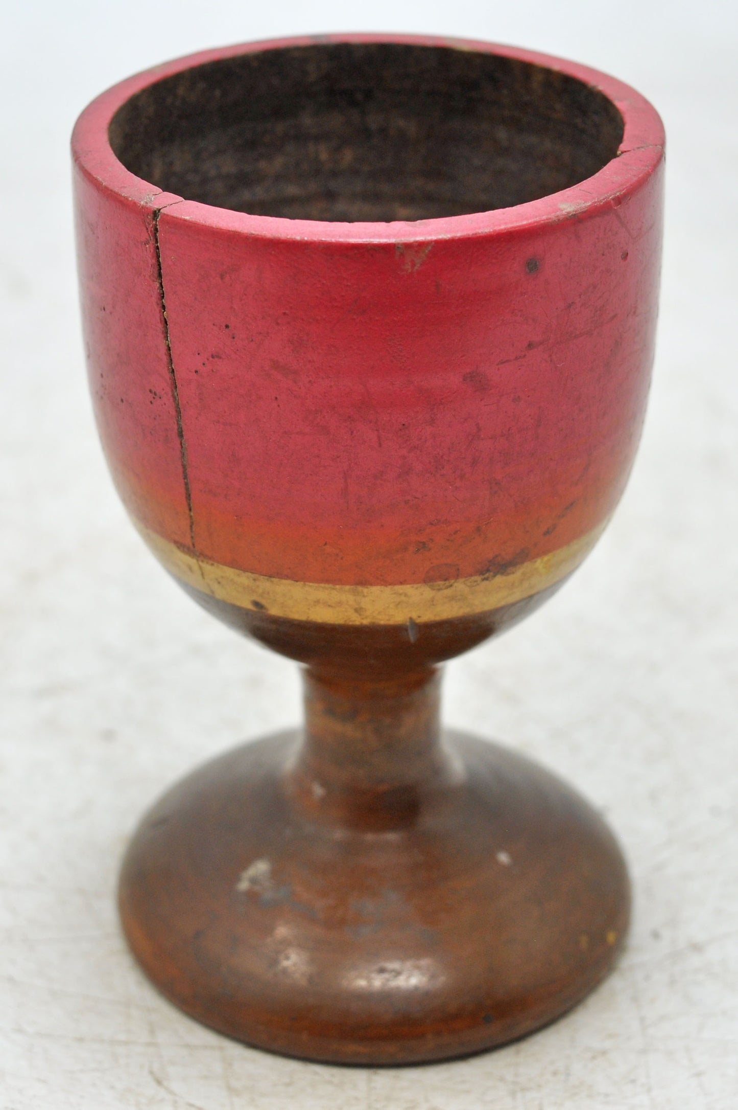 Vintage Wooden Small Cup Glass Original Old Hand Carved Lacquer Painted