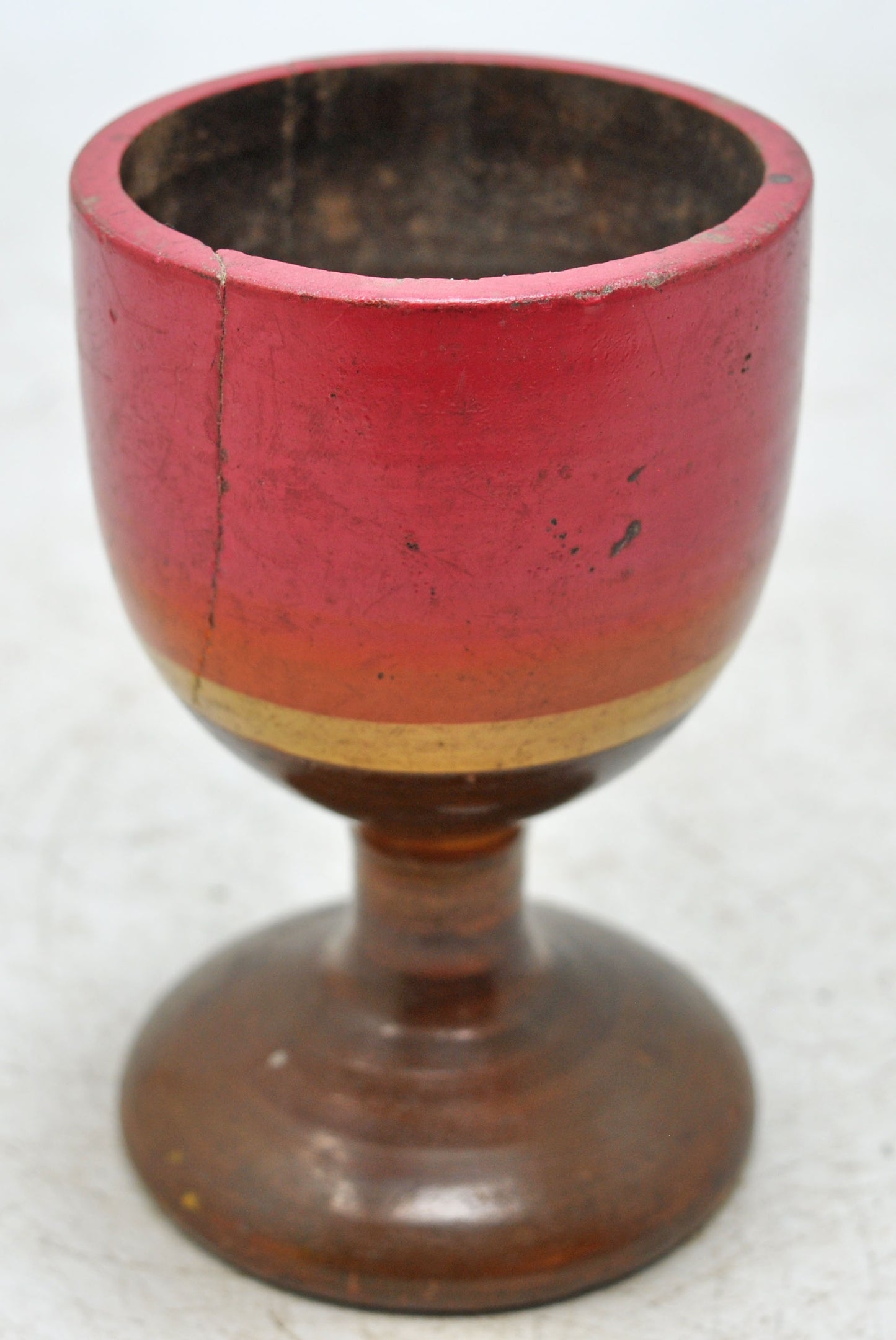 Vintage Wooden Small Cup Glass Original Old Hand Carved Lacquer Painted
