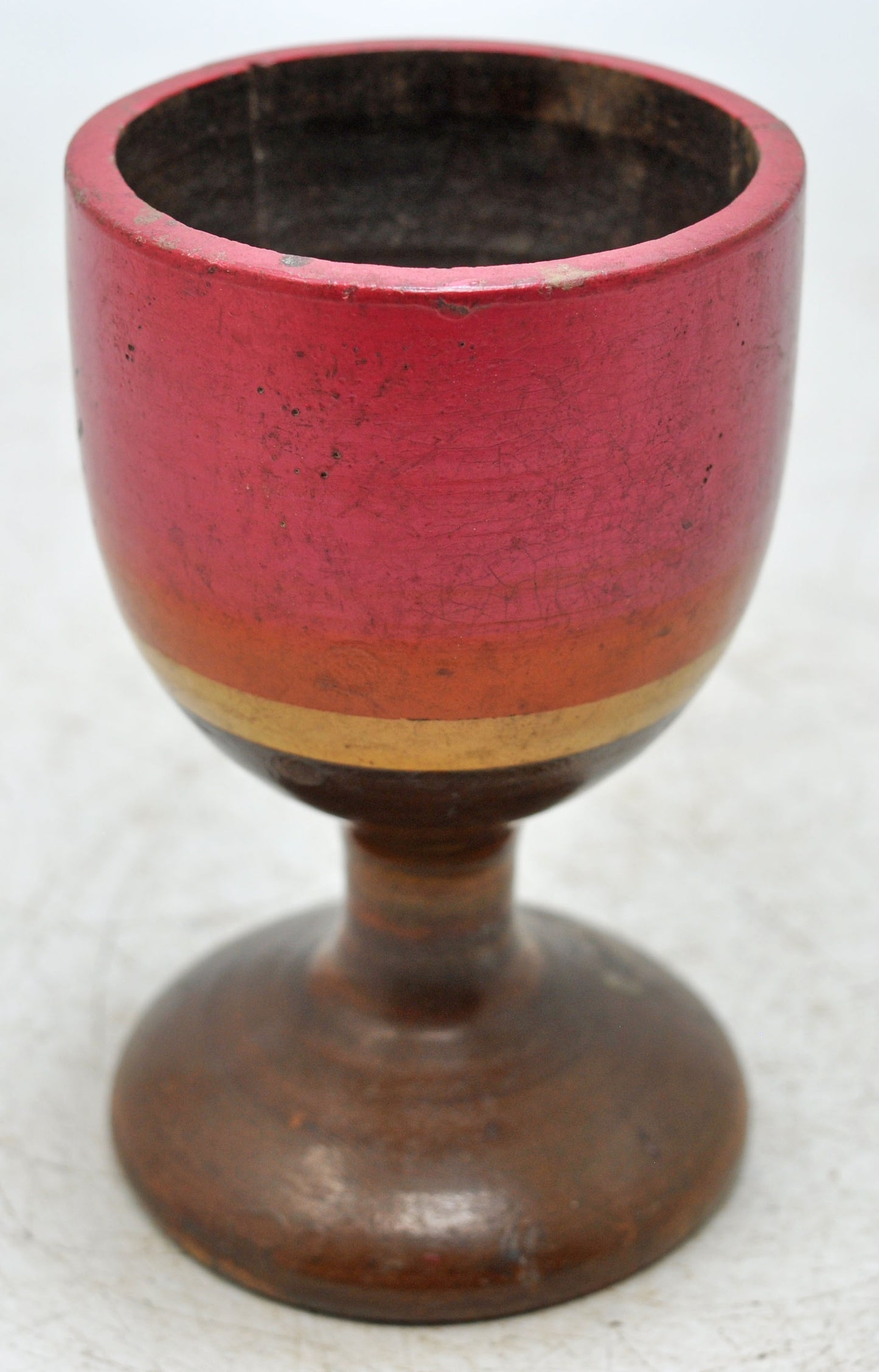 Vintage Wooden Small Cup Glass Original Old Hand Carved Lacquer Painted