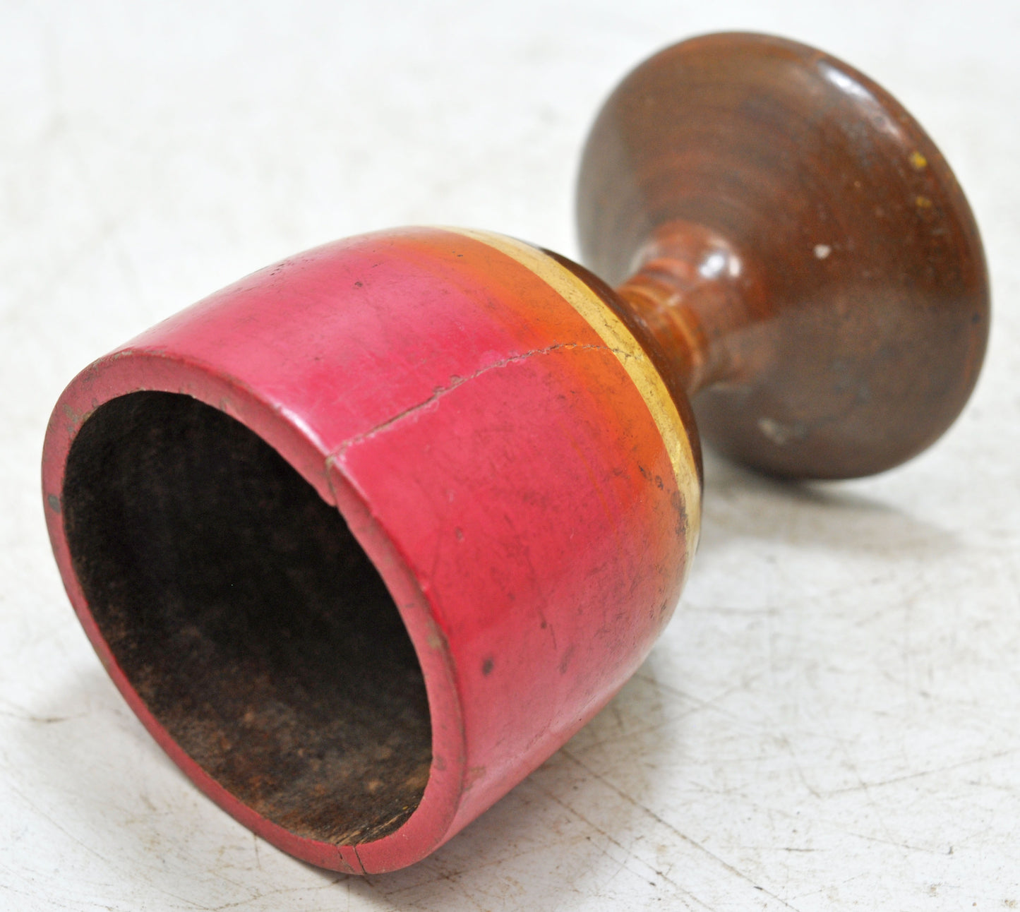 Vintage Wooden Small Cup Glass Original Old Hand Carved Lacquer Painted