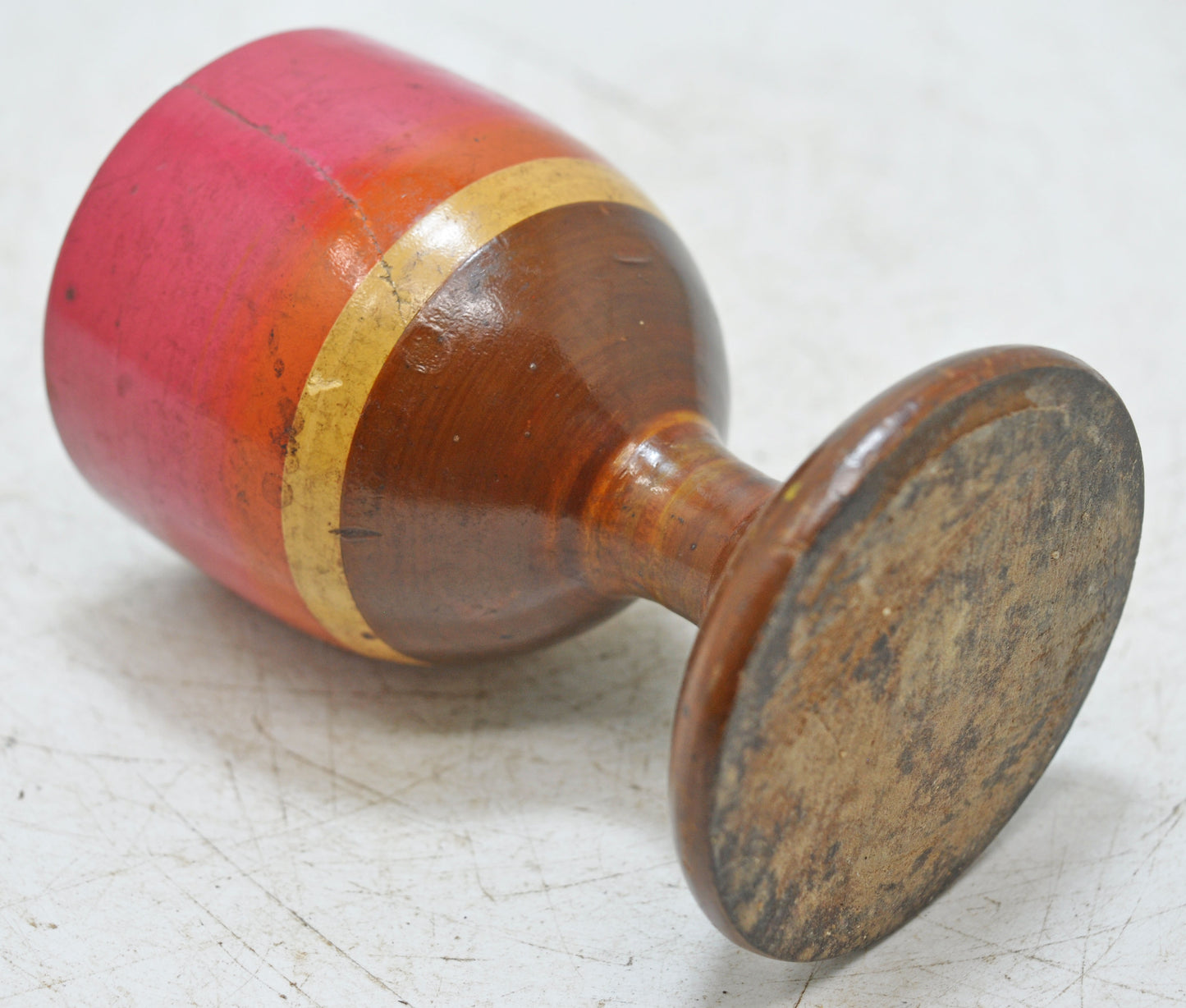 Vintage Wooden Small Cup Glass Original Old Hand Carved Lacquer Painted