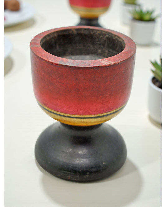 Vintage Wooden Small Cup Glass Original Old Hand Carved Lacquer Painted