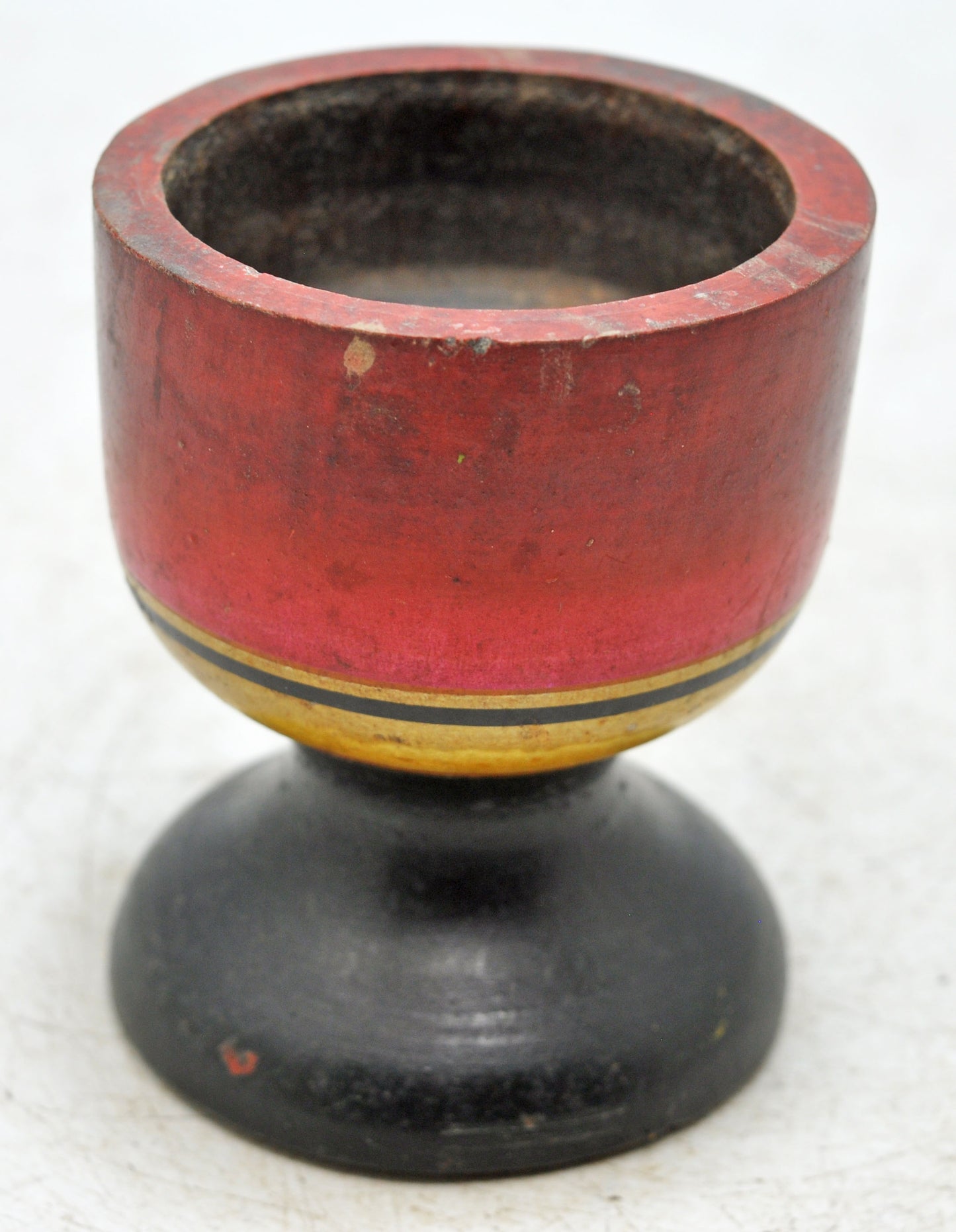 Vintage Wooden Small Cup Glass Original Old Hand Carved Lacquer Painted