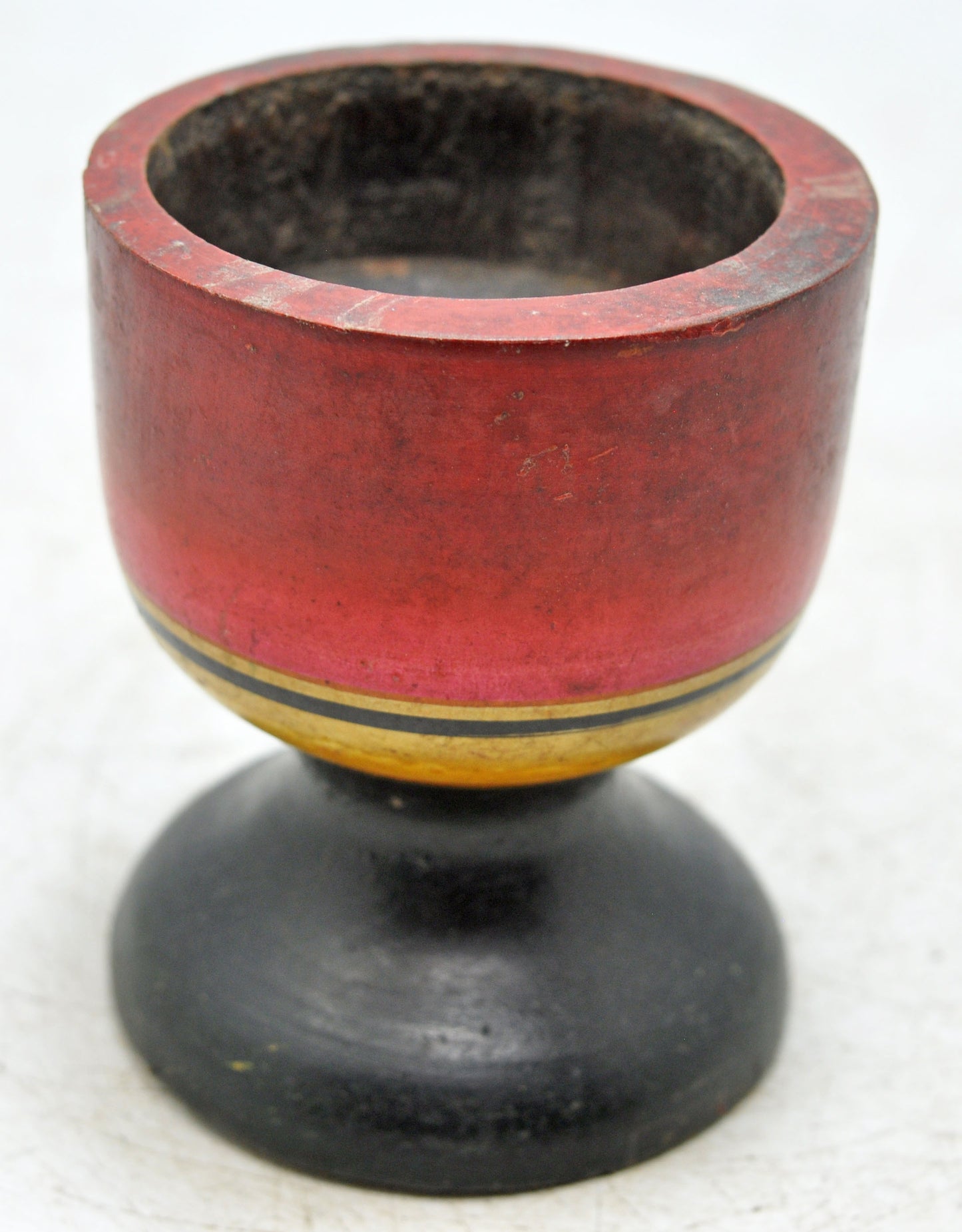 Vintage Wooden Small Cup Glass Original Old Hand Carved Lacquer Painted