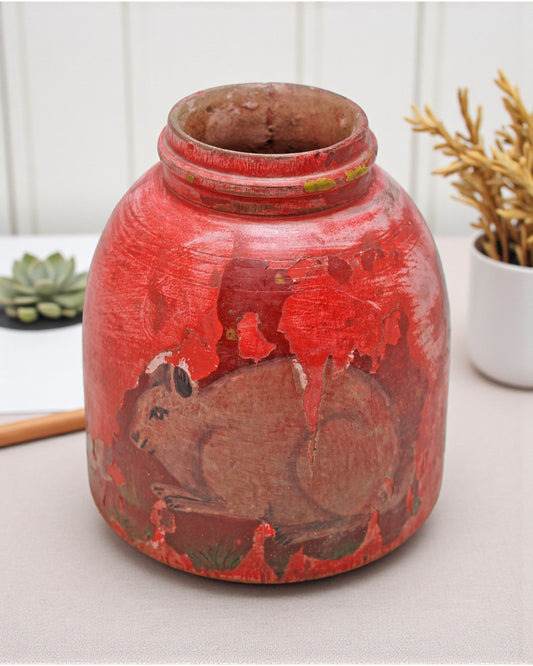 Vintage Wooden Grain Measurement Paili Pot Original Old Hand Carved