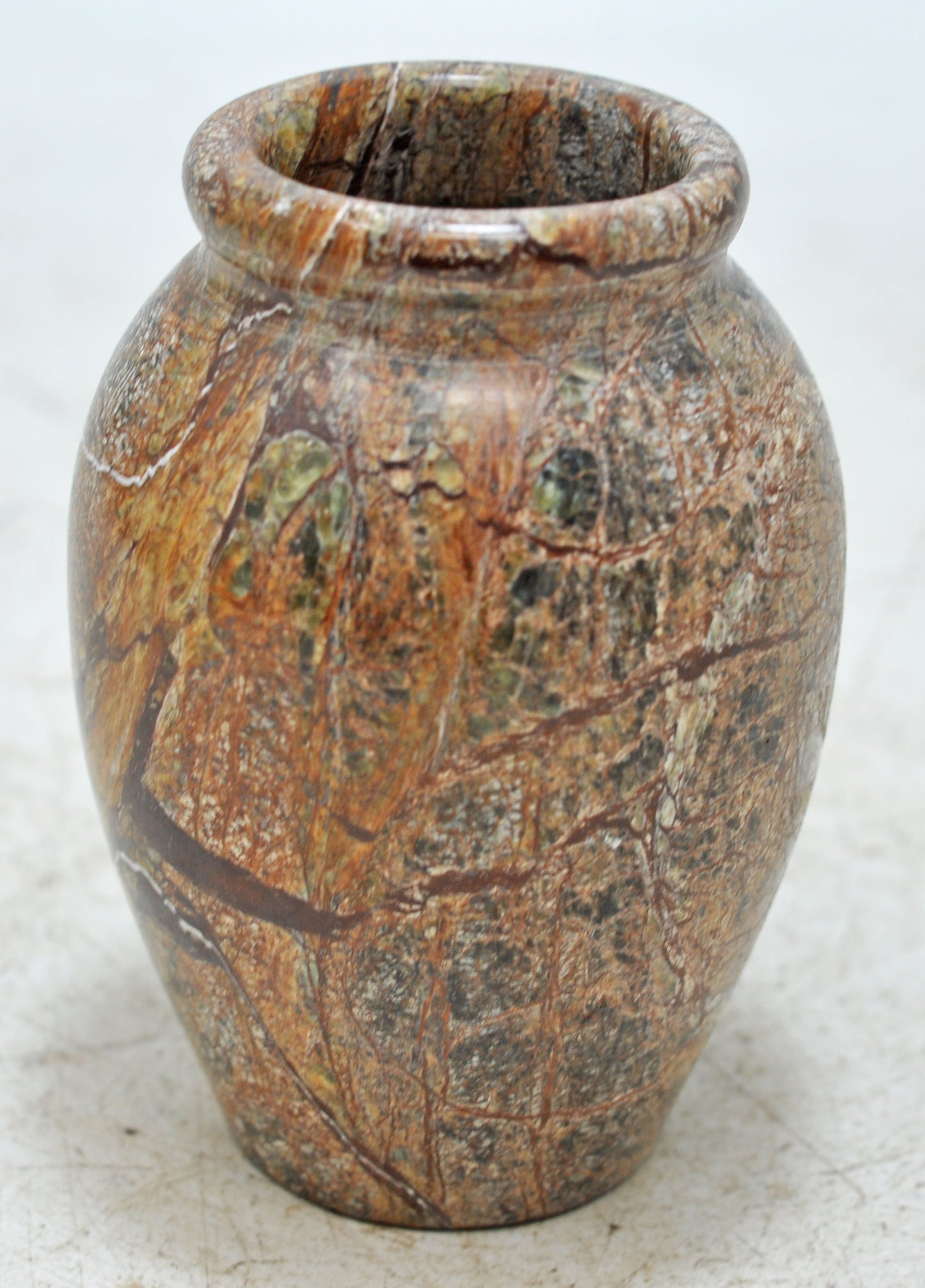 Vintage Stone Round Vase Pot Original Old Hand Carved