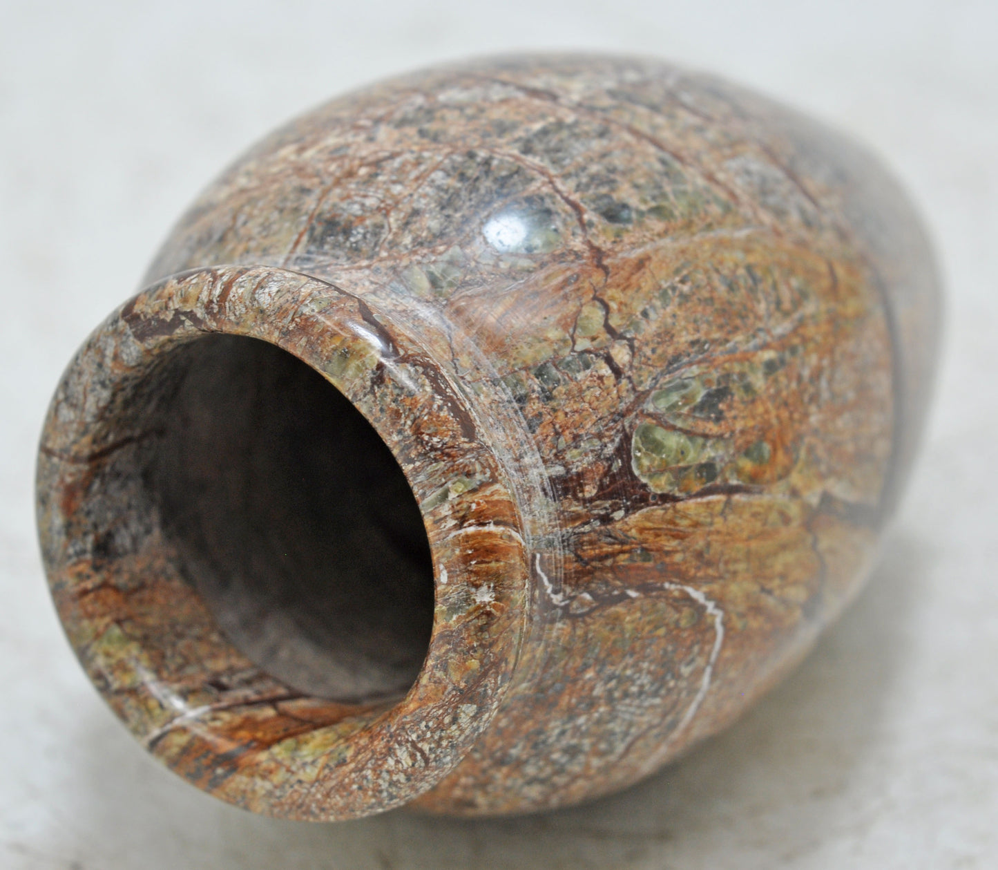 Vintage Stone Round Vase Pot Original Old Hand Carved