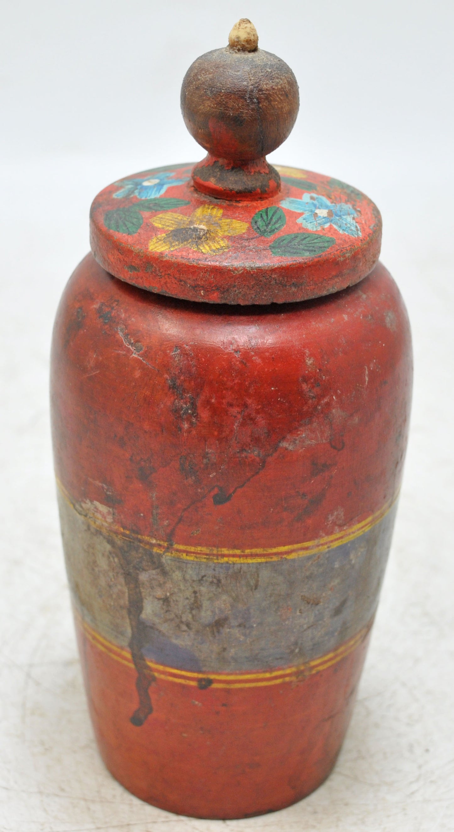 Vintage Wooden Kum Kum Powder Tika Box Original Old Lacquer Painted