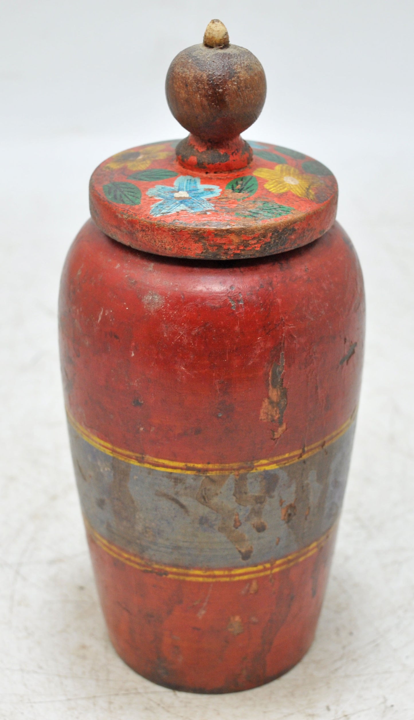 Vintage Wooden Kum Kum Powder Tika Box Original Old Lacquer Painted