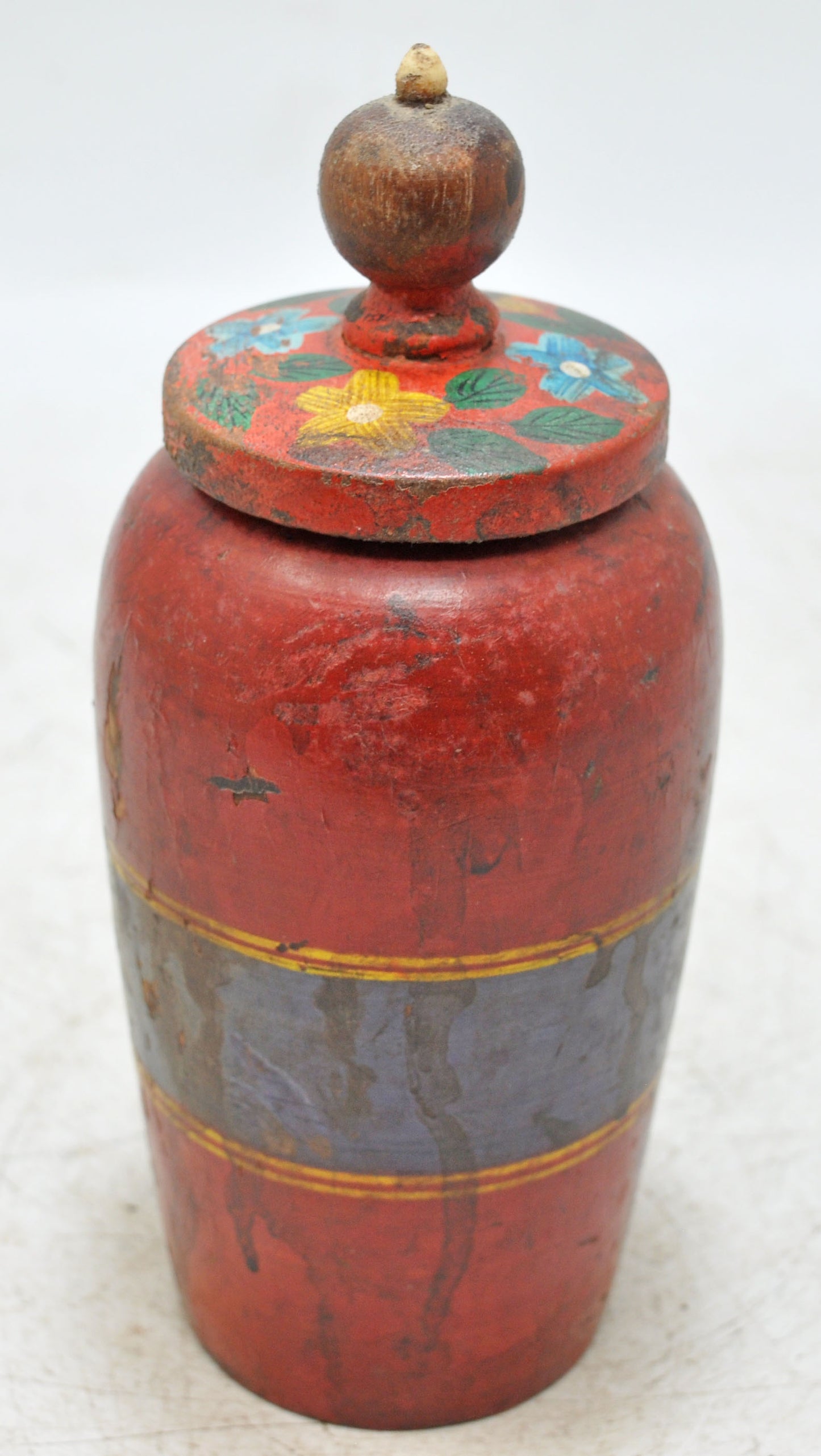 Vintage Wooden Kum Kum Powder Tika Box Original Old Lacquer Painted