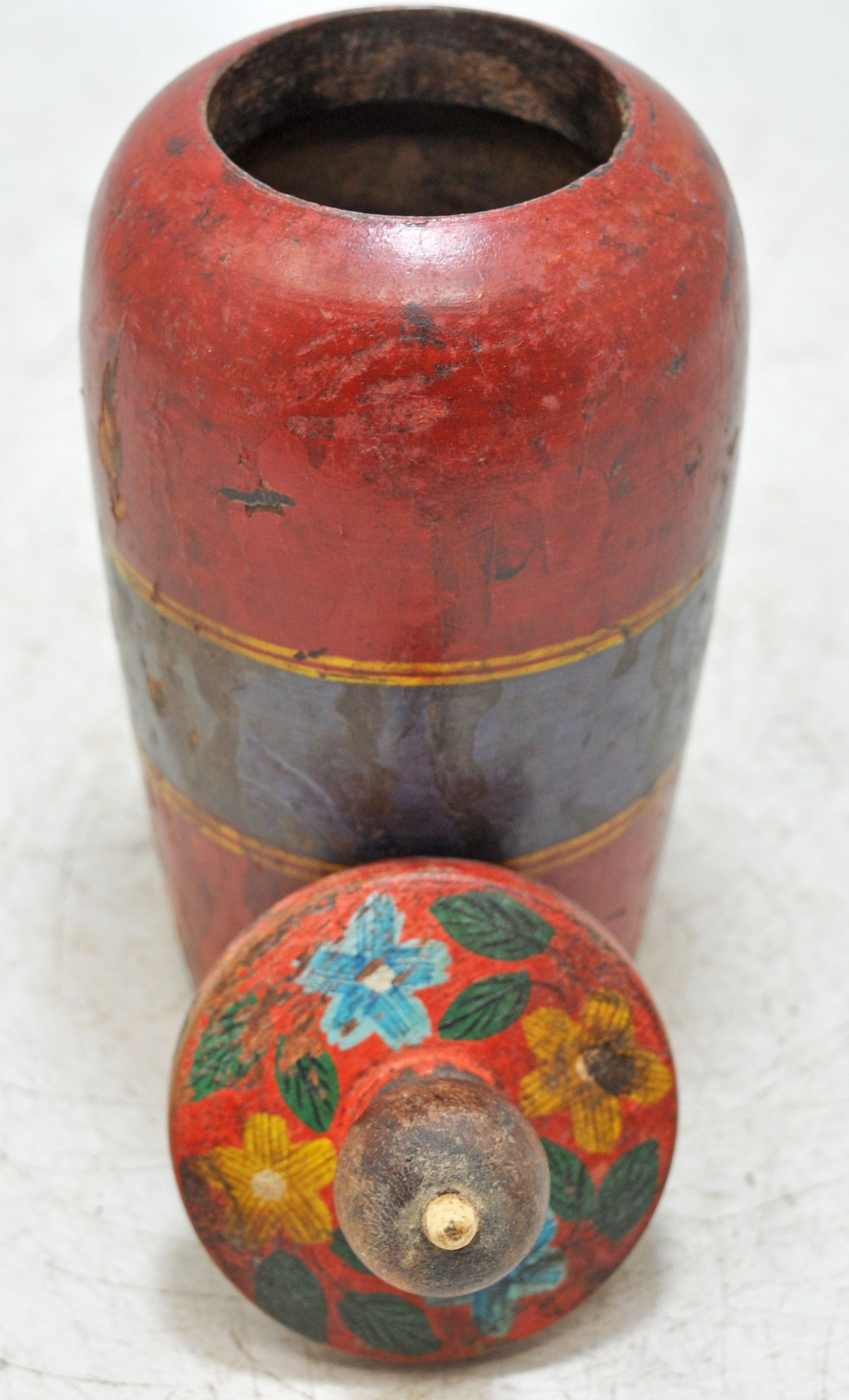 Vintage Wooden Kum Kum Powder Tika Box Original Old Lacquer Painted