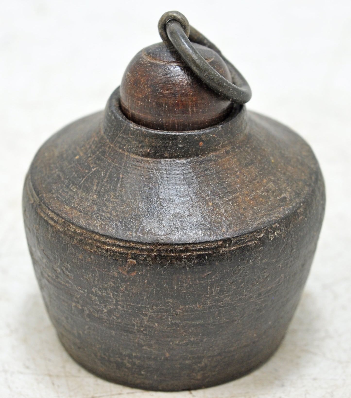 Antique Wooden Round Ink Pot Original Old Hand Carved