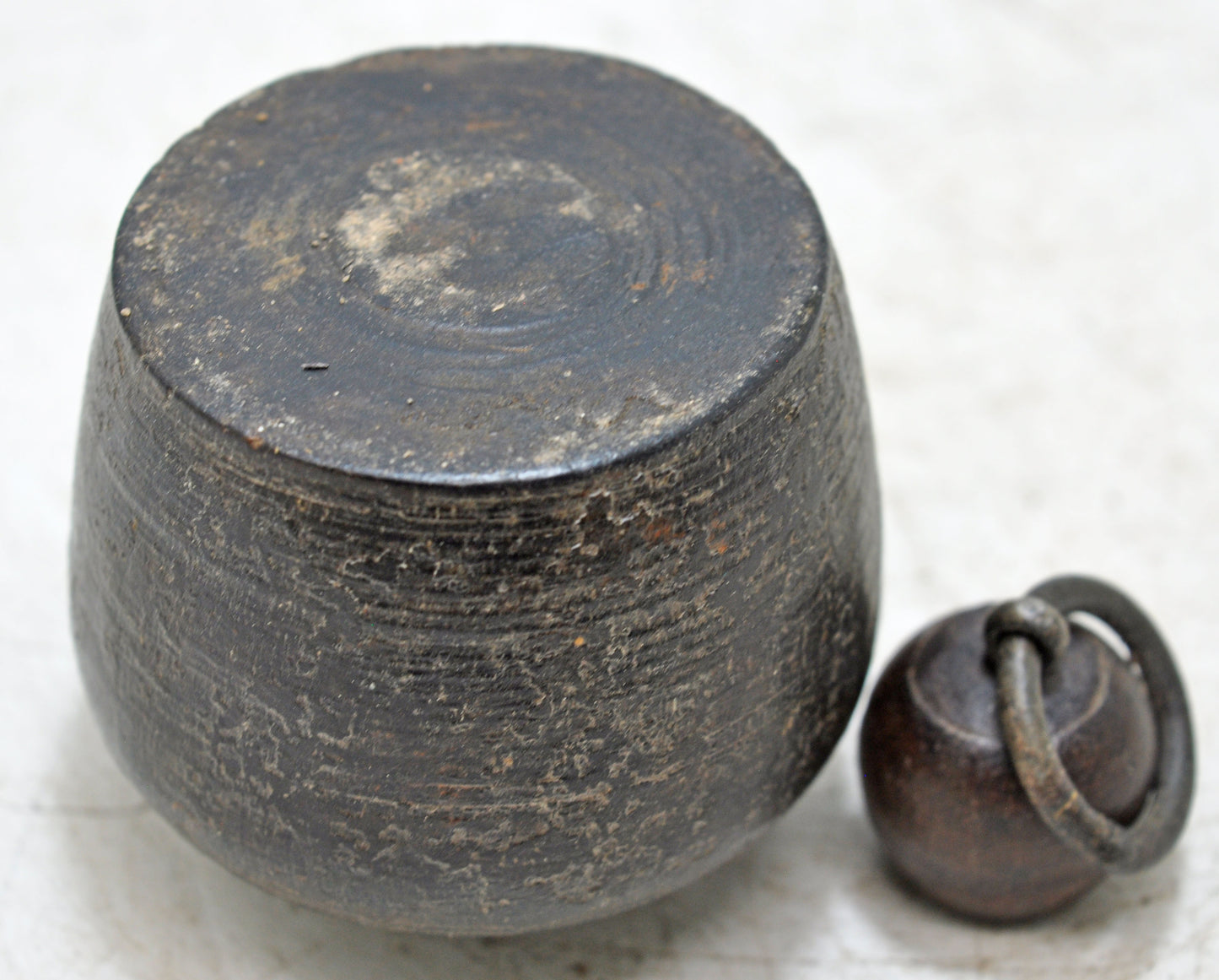 Antique Wooden Round Ink Pot Original Old Hand Carved