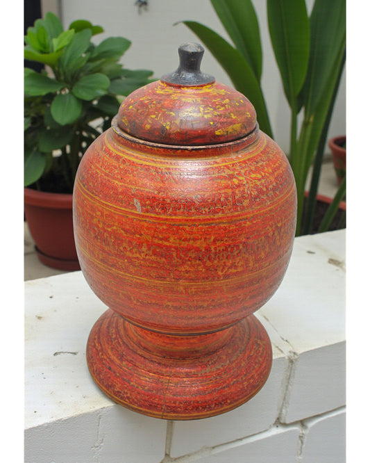 Antique Wooden Large Candy Box Original Old Hand Carved Lacquer Painted