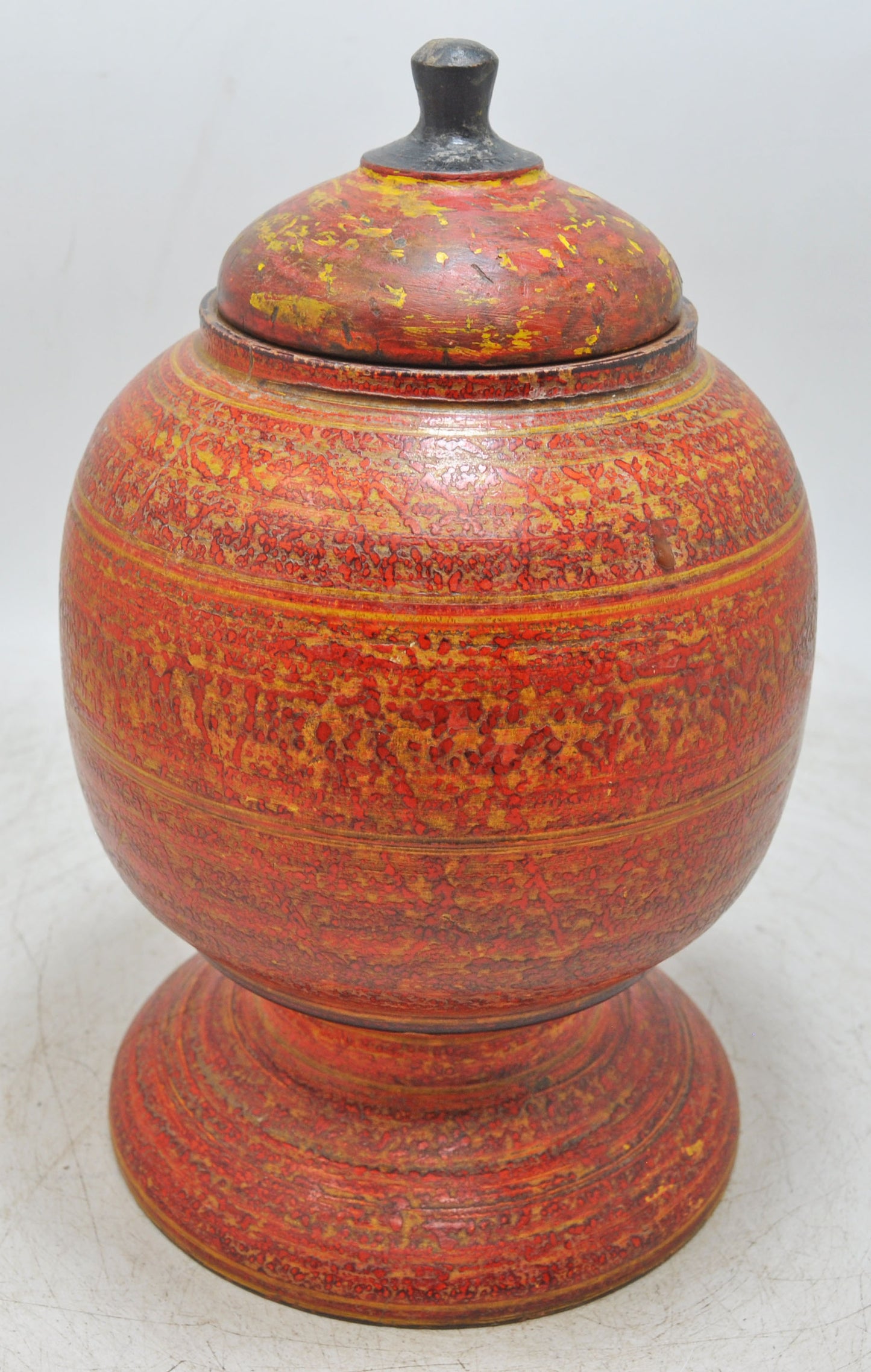 Antique Wooden Large Candy Box Original Old Hand Carved Lacquer Painted