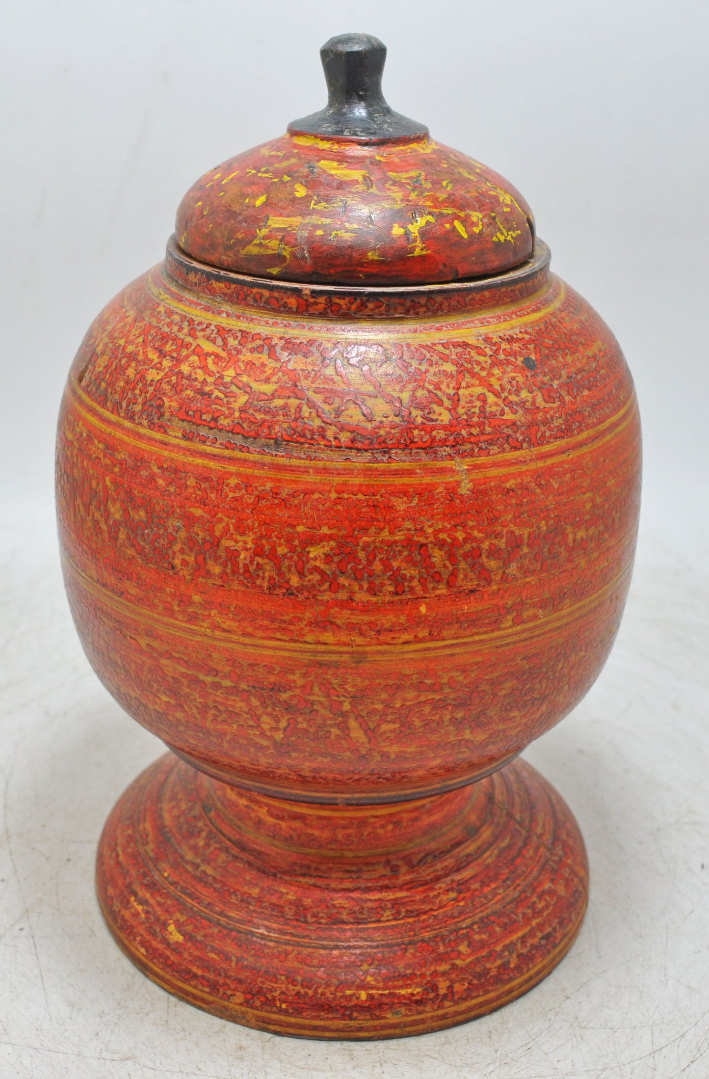 Antique Wooden Large Candy Box Original Old Hand Carved Lacquer Painted