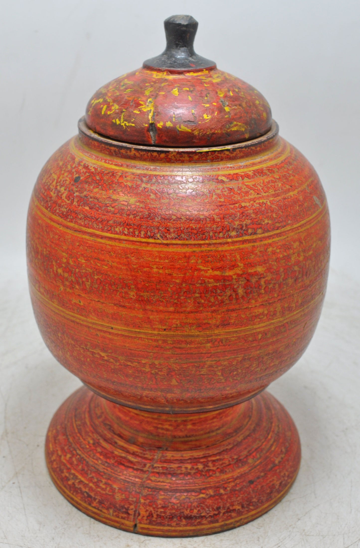 Antique Wooden Large Candy Box Original Old Hand Carved Lacquer Painted