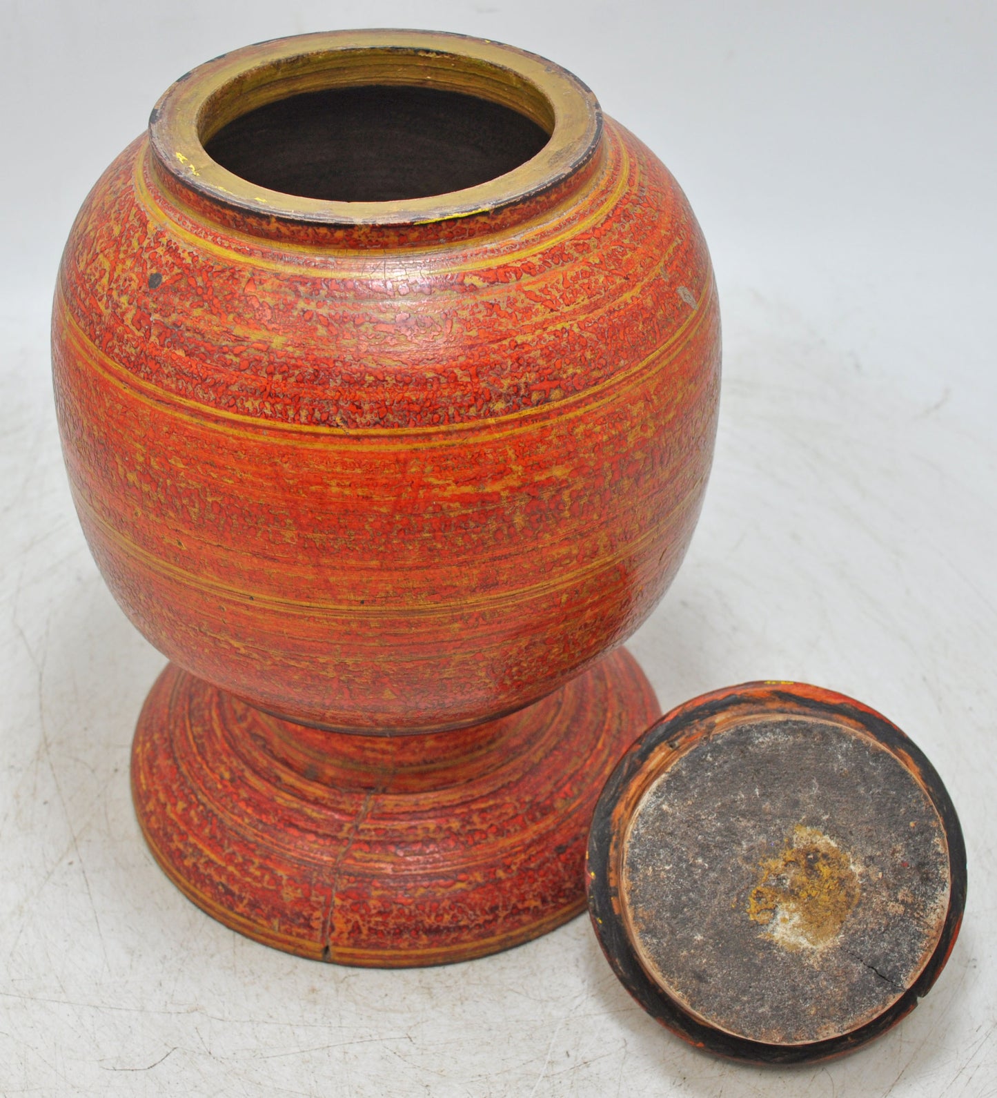 Antique Wooden Large Candy Box Original Old Hand Carved Lacquer Painted