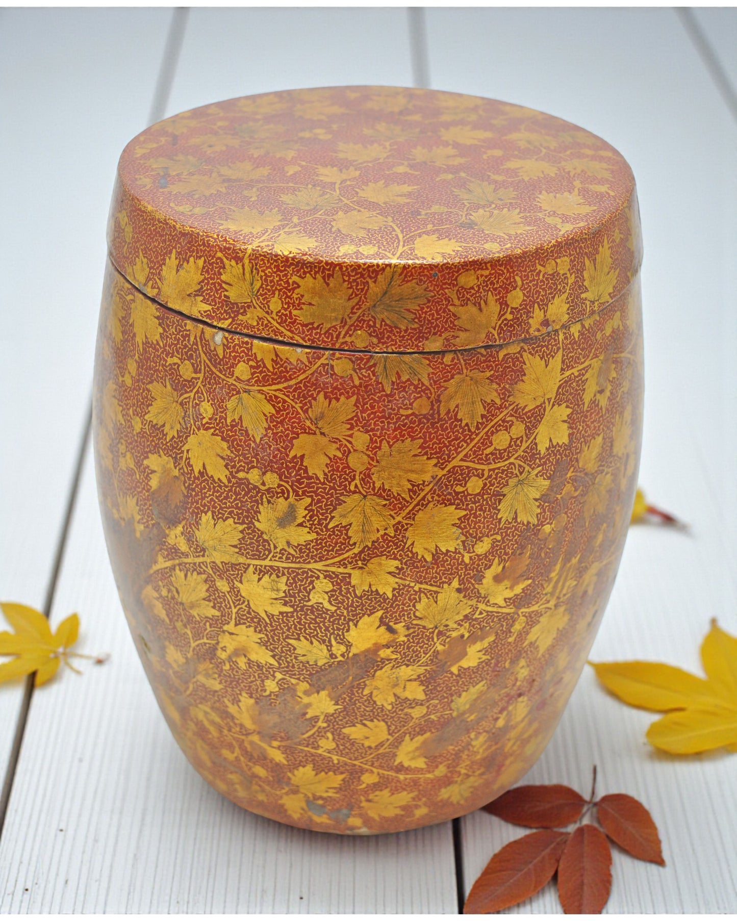 Antique Brass Wooden Oval Storage Box Original Old Hand Crafted Painted