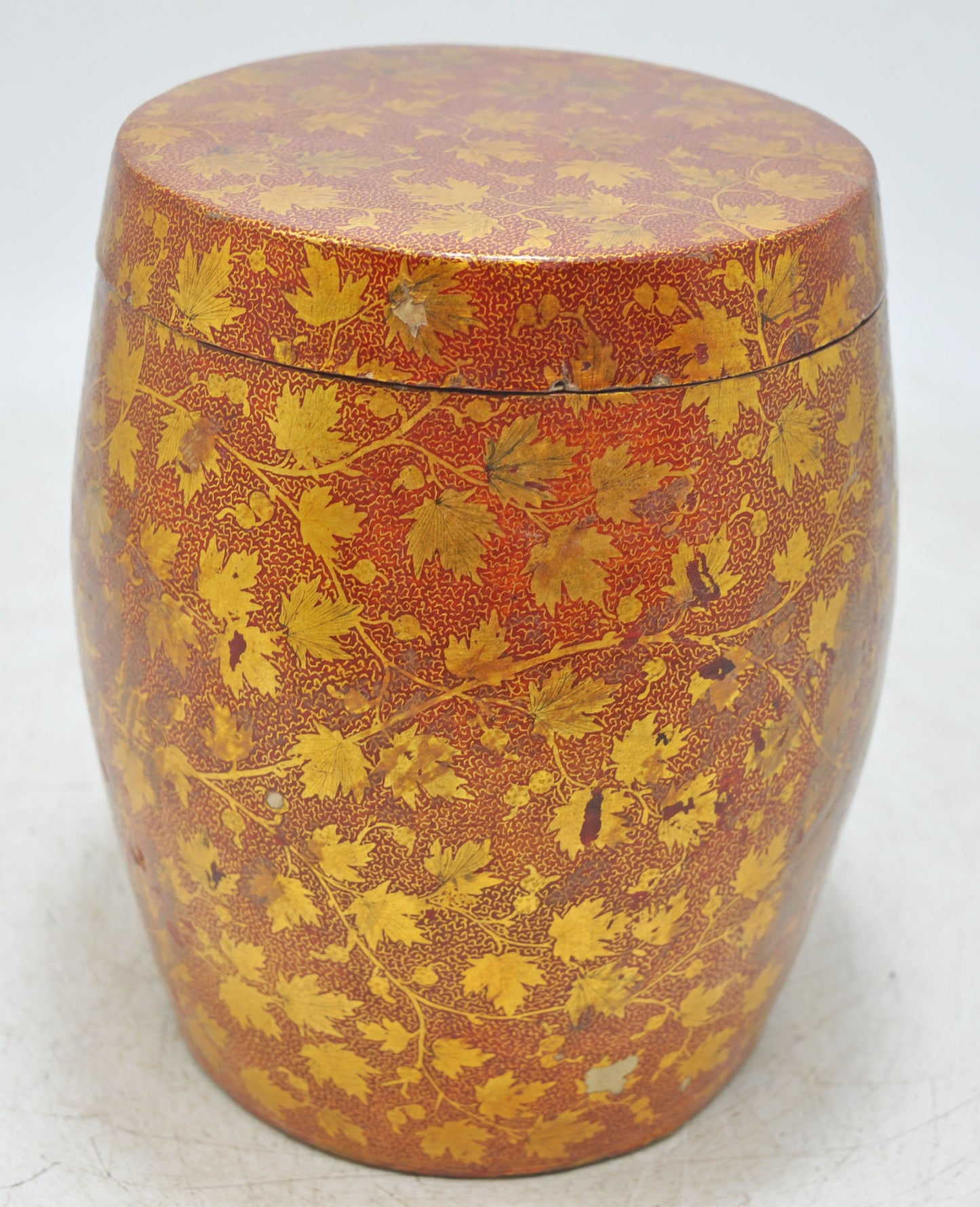 Antique Brass Wooden Oval Storage Box Original Old Hand Crafted Painted