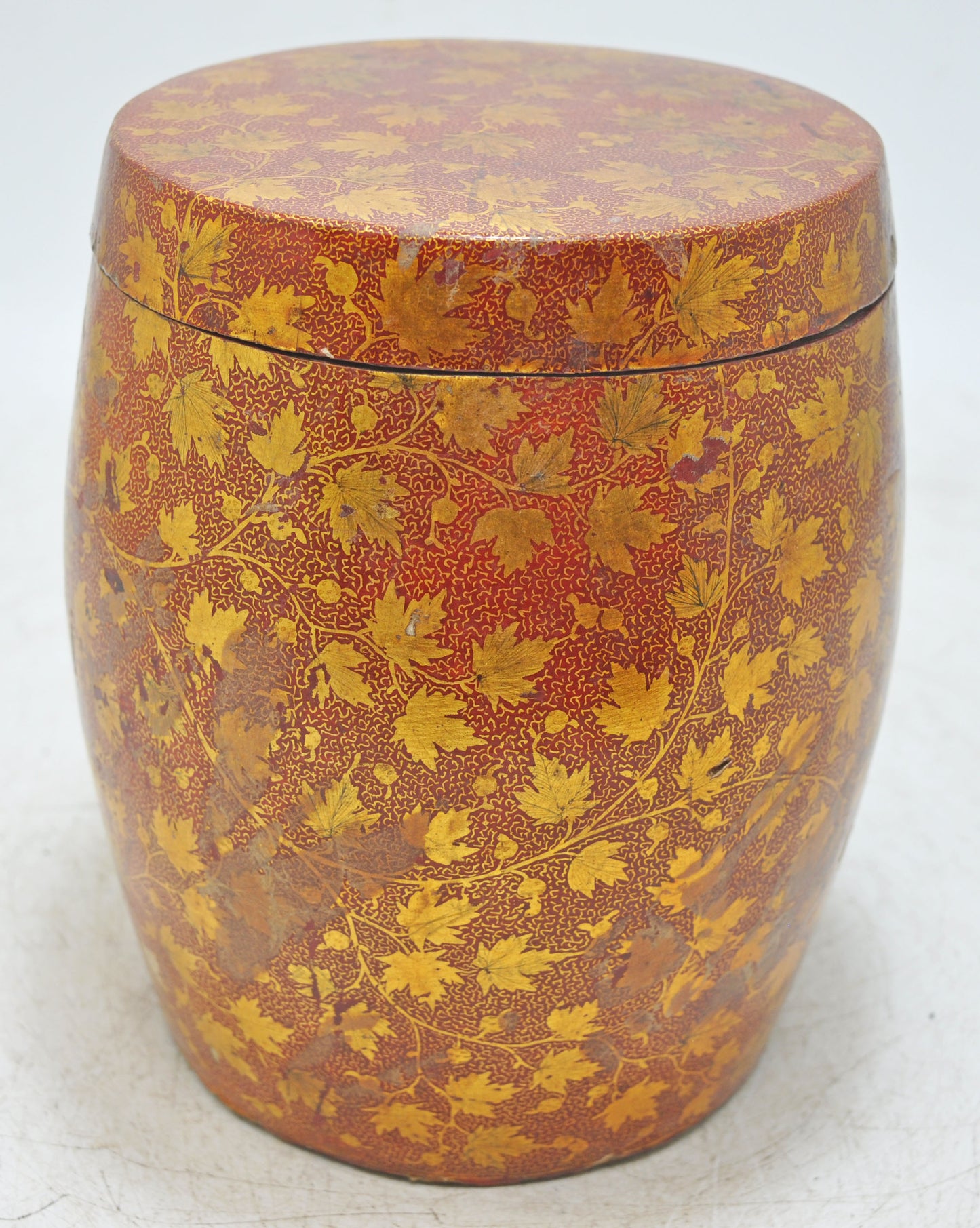 Antique Brass Wooden Oval Storage Box Original Old Hand Crafted Painted