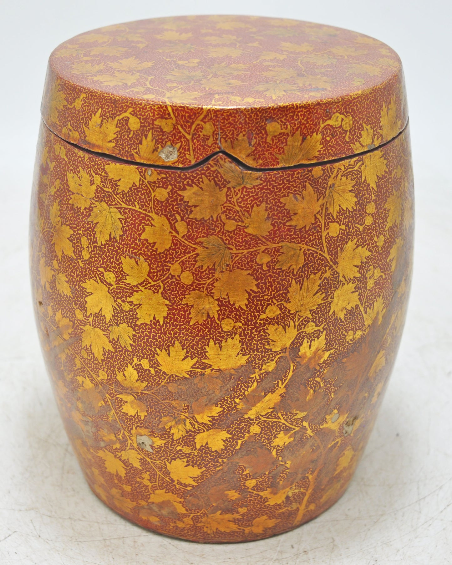 Antique Brass Wooden Oval Storage Box Original Old Hand Crafted Painted