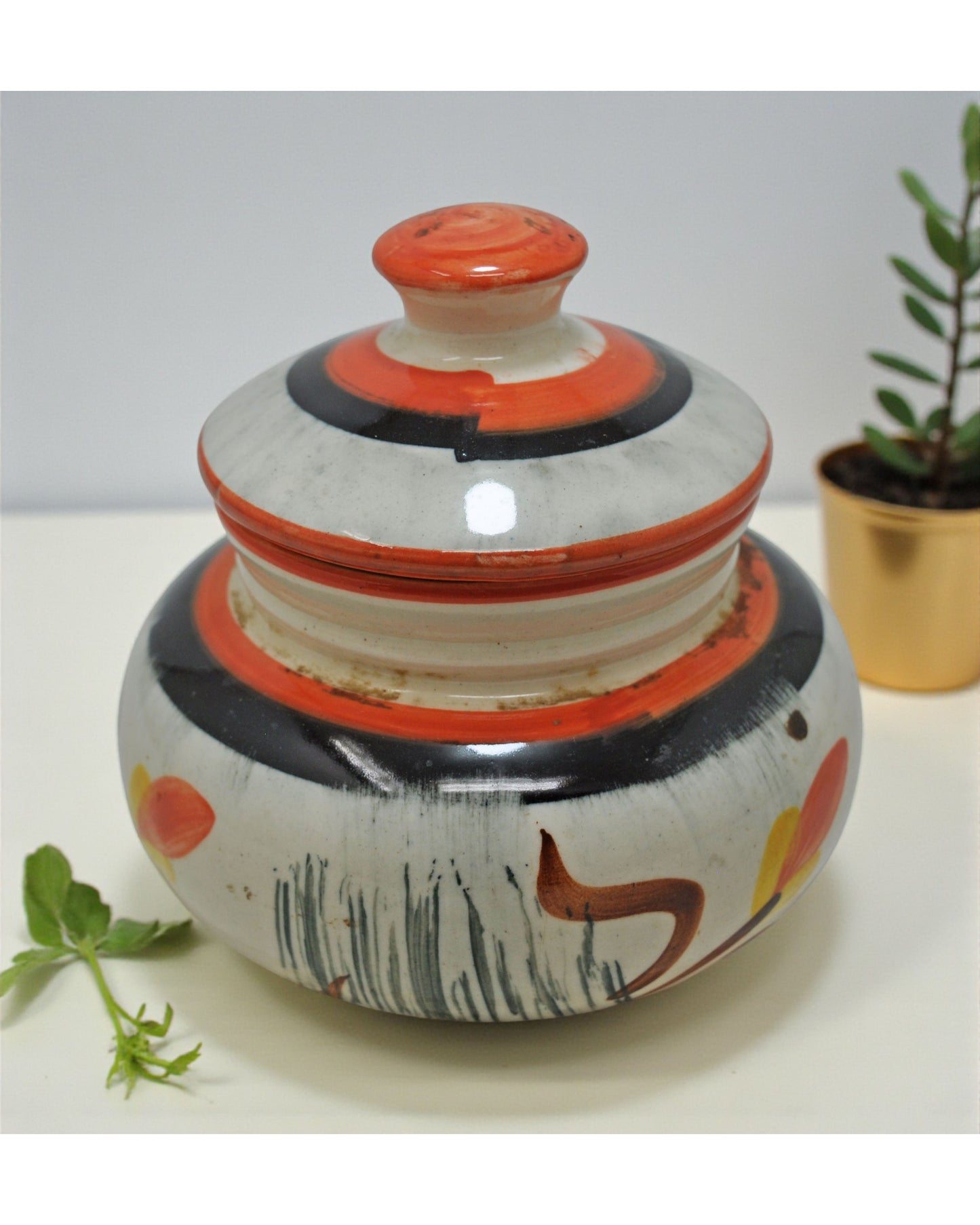 Vintage Iron Cookie Jar Pot Original Old Enamel Painted