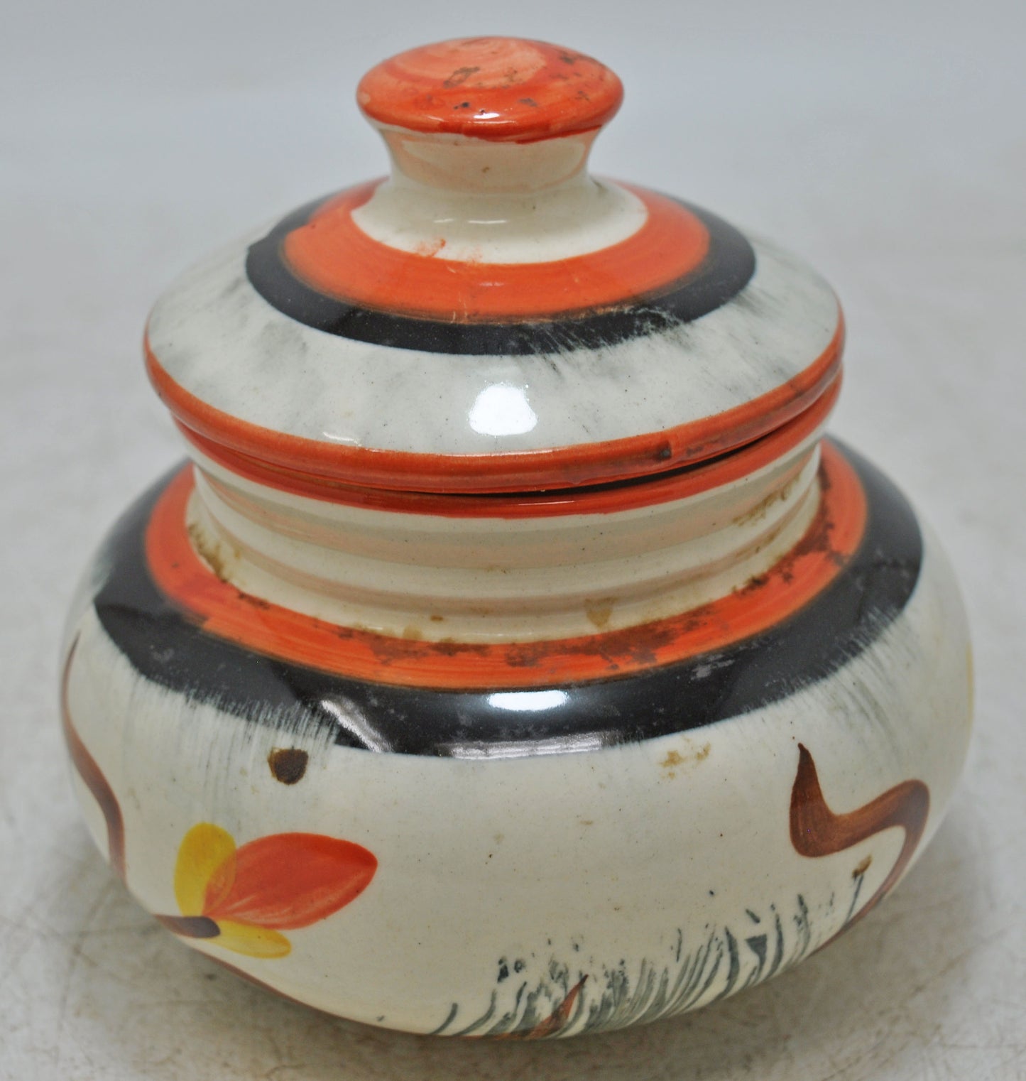 Vintage Iron Cookie Jar Pot Original Old Enamel Painted