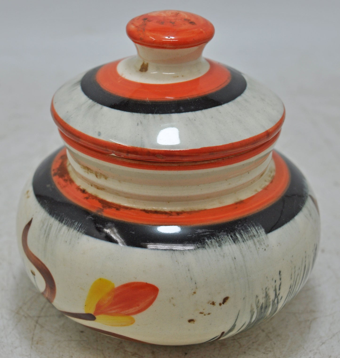 Vintage Iron Cookie Jar Pot Original Old Enamel Painted