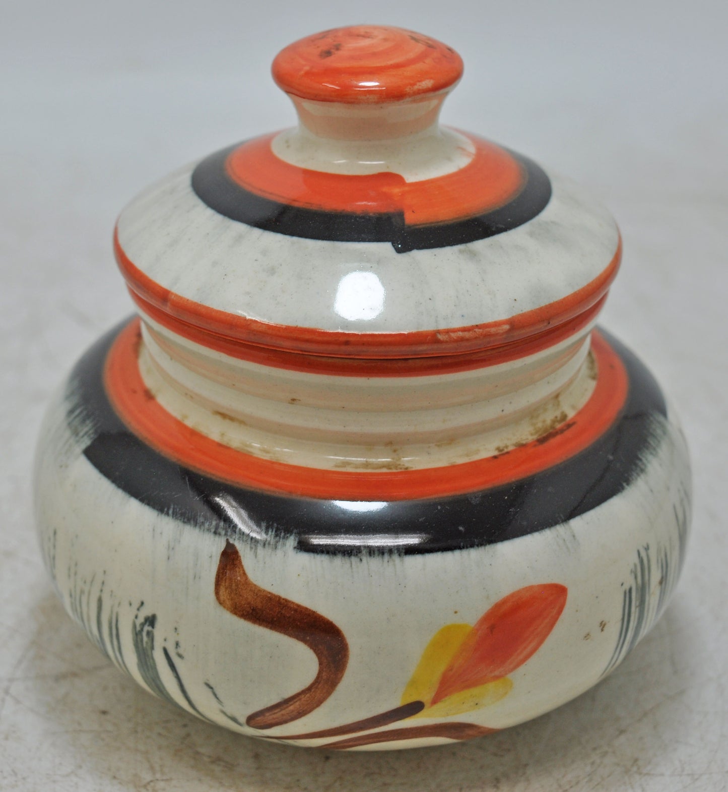 Vintage Iron Cookie Jar Pot Original Old Enamel Painted