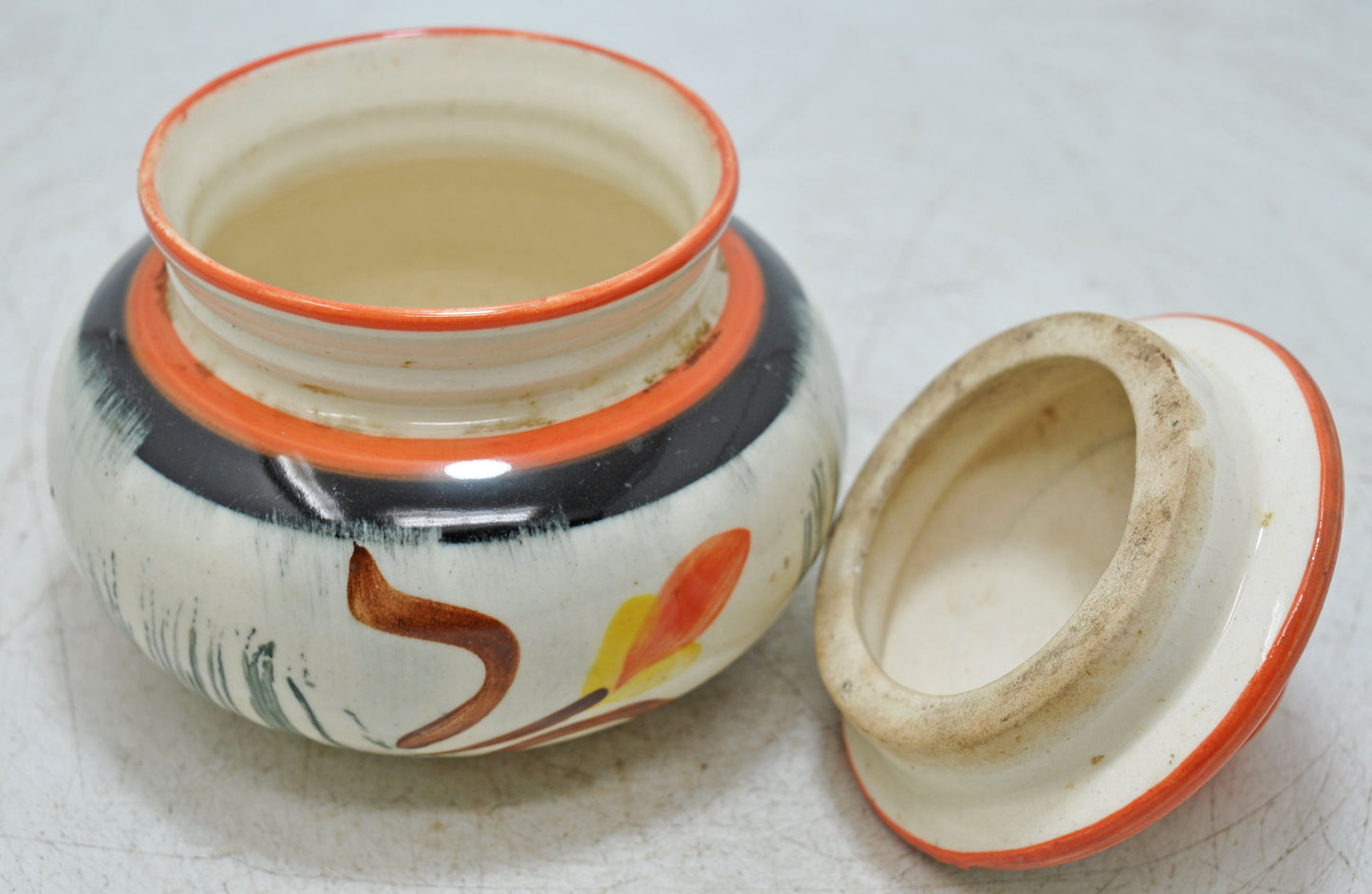 Vintage Iron Cookie Jar Pot Original Old Enamel Painted