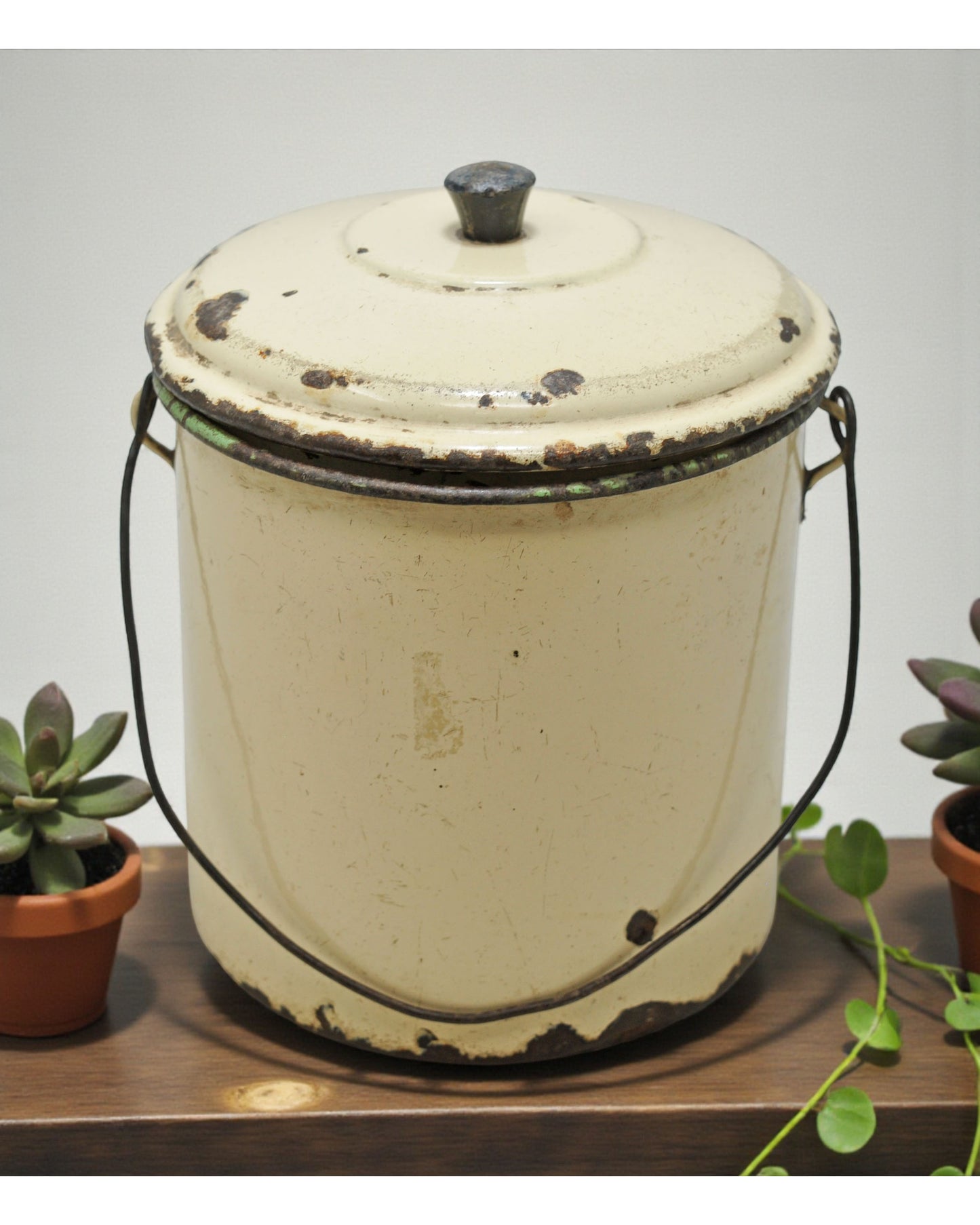 Vintage Iron Enamelware Ice Box Original Old Hand Crafted Enamel Painted