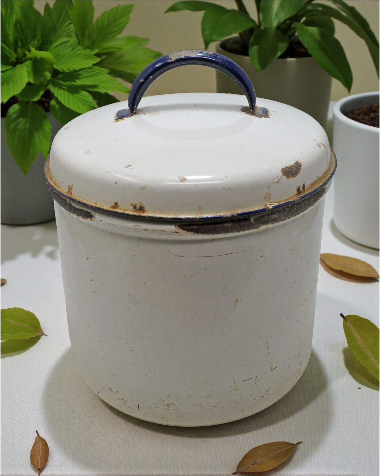 Vintage Iron Enamelware Ice Box Original Old Hand Crafted Enamel Painted