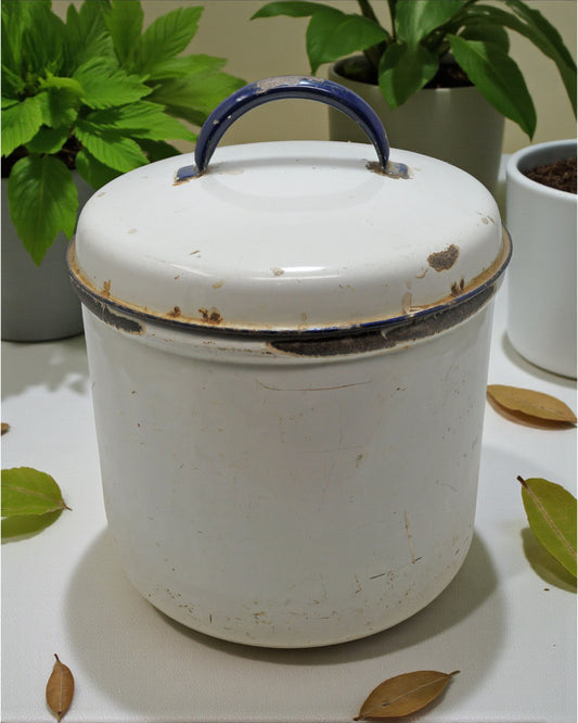 Vintage Iron Enamelware Ice Box Original Old Hand Crafted Enamel Painted