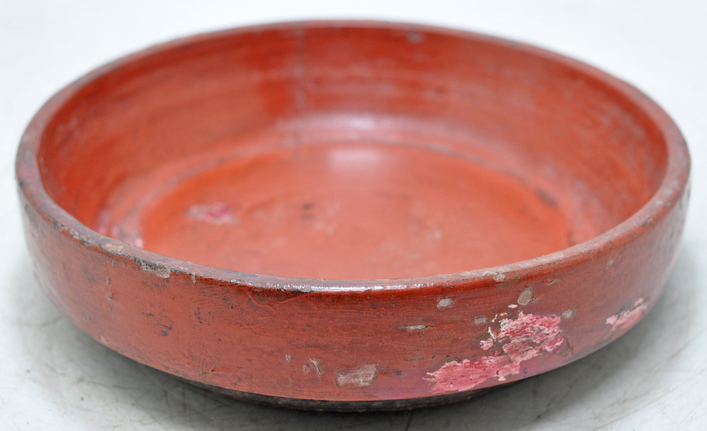 Antique Wooden Round Kitchenware Plate Original Old Hand Carved Lacquer Painted