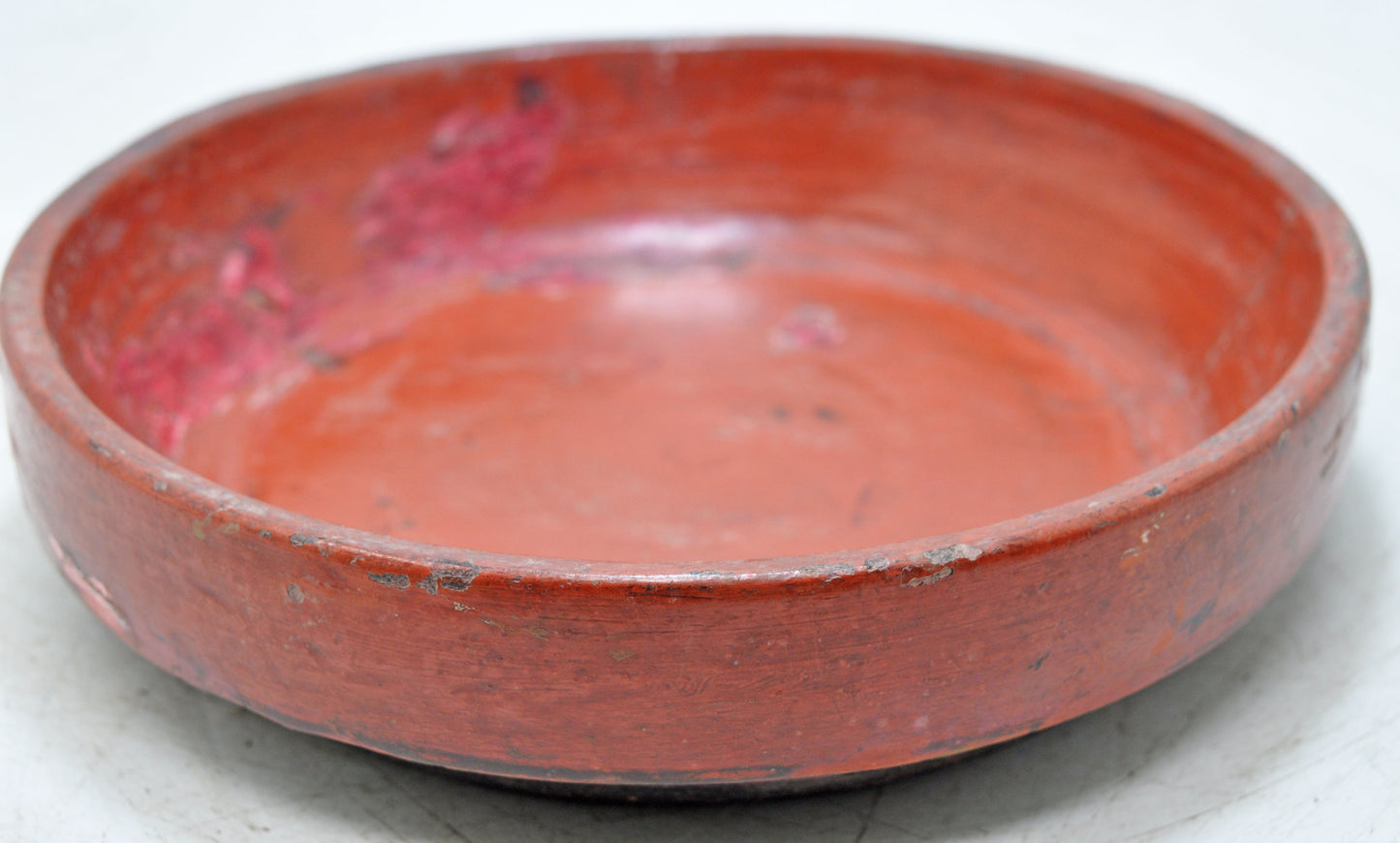 Antique Wooden Round Kitchenware Plate Original Old Hand Carved Lacquer Painted