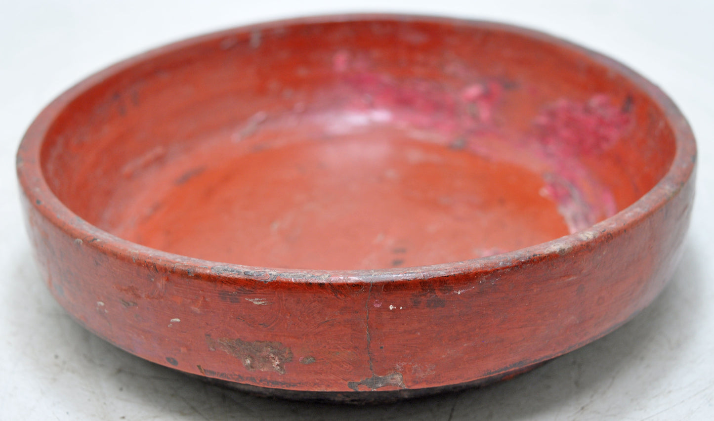 Antique Wooden Round Kitchenware Plate Original Old Hand Carved Lacquer Painted