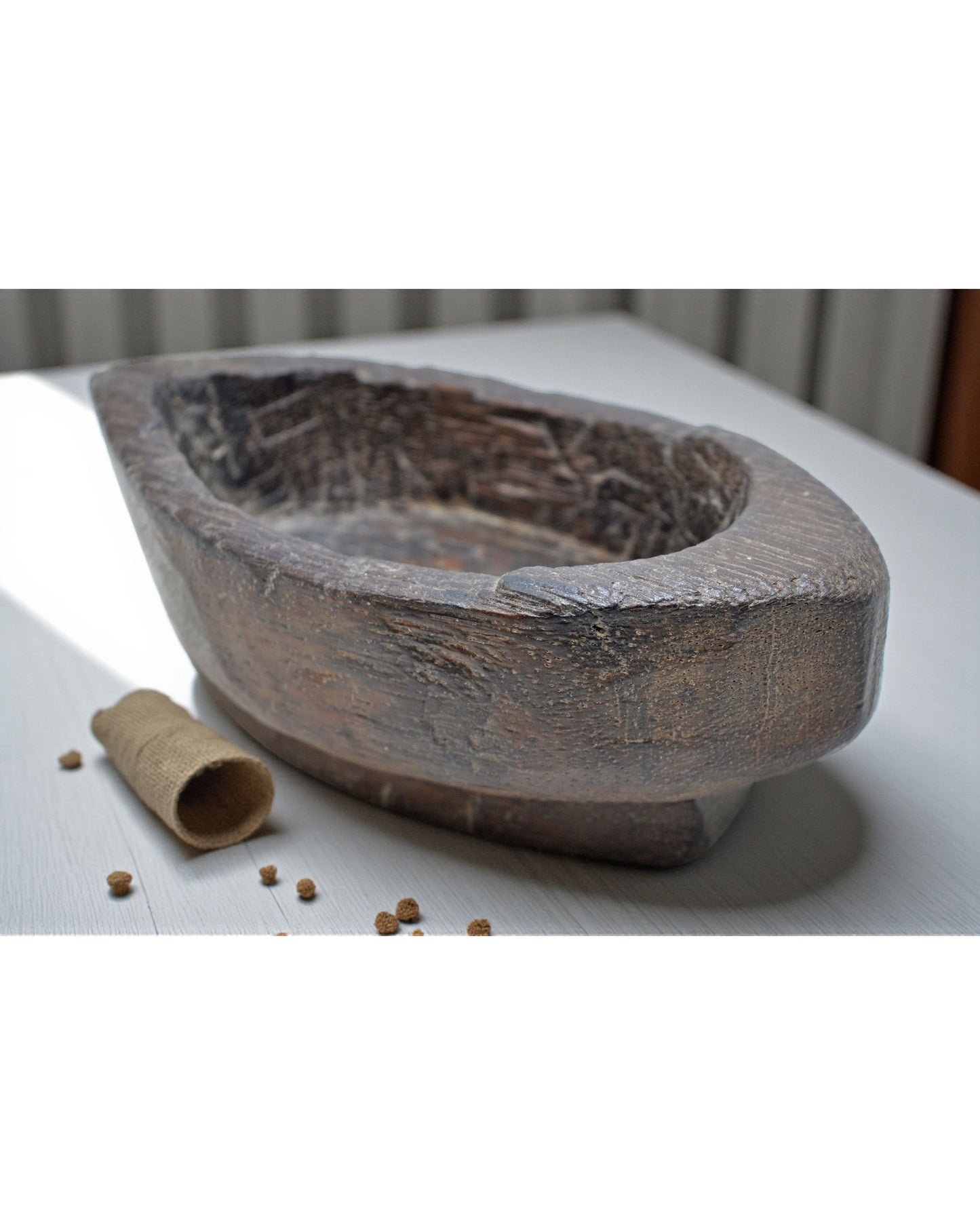 Antique Wooden Boat Shaped Oval Spice Bowl Original Old Hand Carved