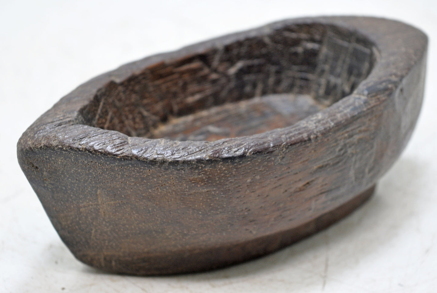 Antique Wooden Boat Shaped Oval Spice Bowl Original Old Hand Carved