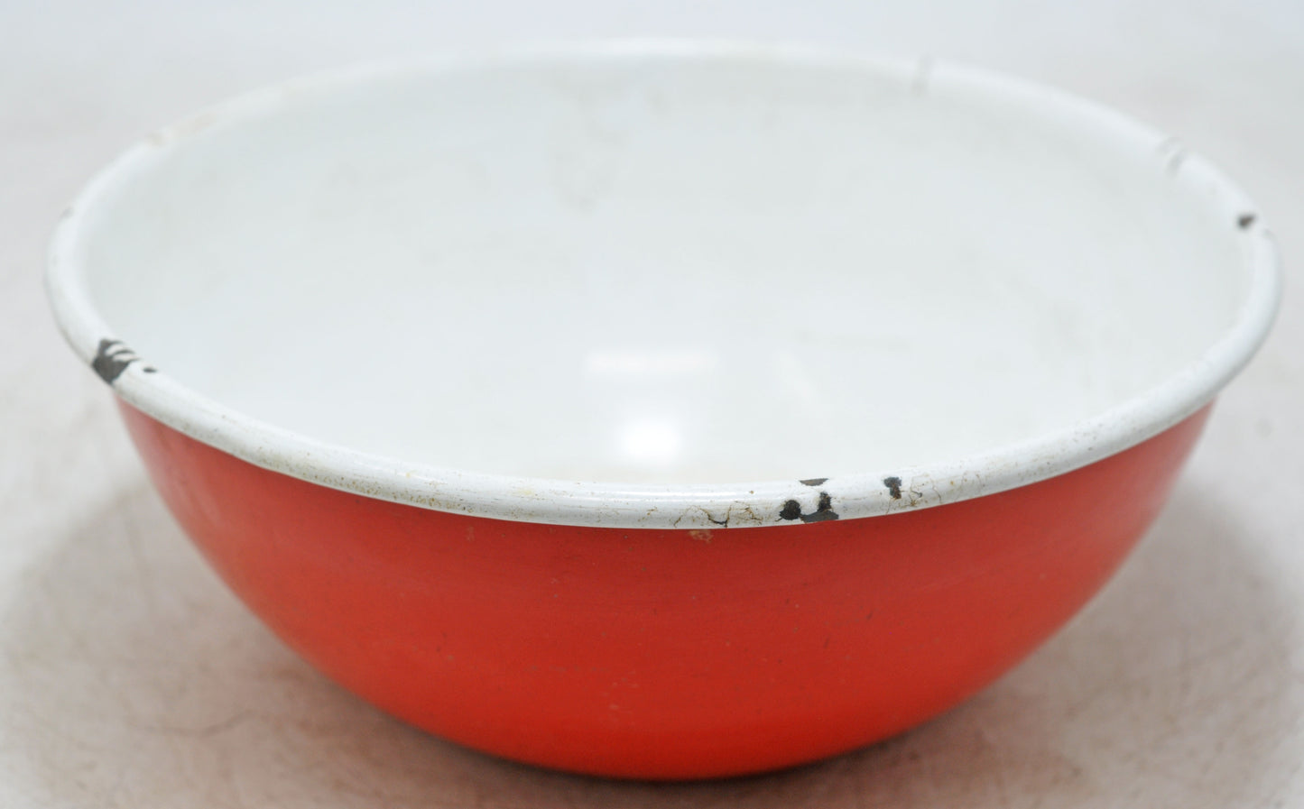 Vintage Iron Enamelware Round Bowl Original Old Hand Crafted Enamel Painted