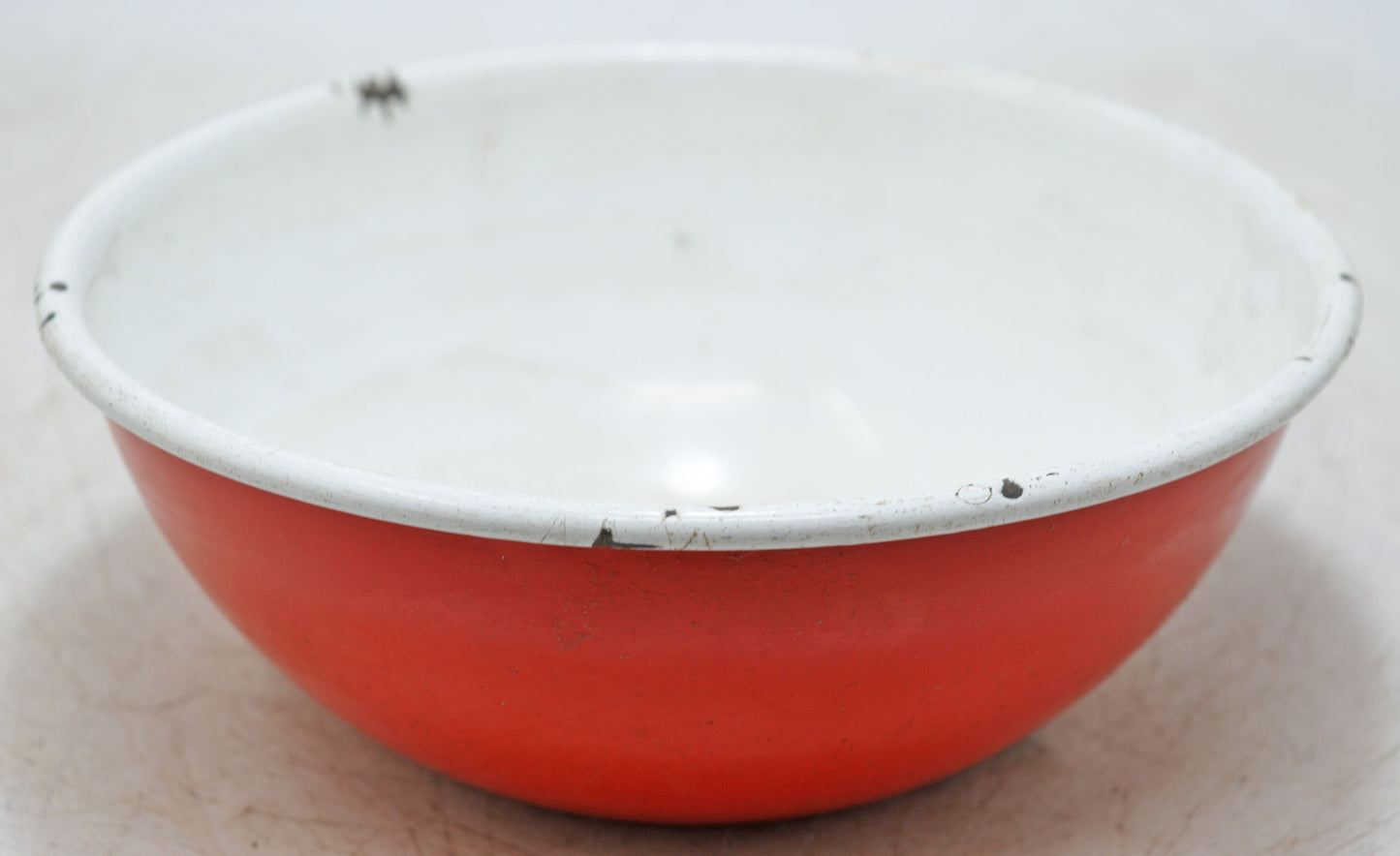 Vintage Iron Enamelware Round Bowl Original Old Hand Crafted Enamel Painted