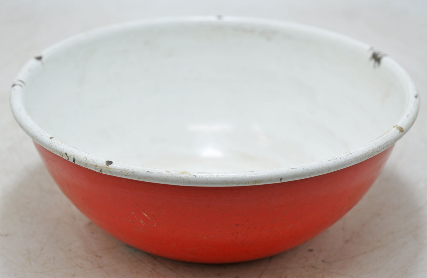 Vintage Iron Enamelware Round Bowl Original Old Hand Crafted Enamel Painted