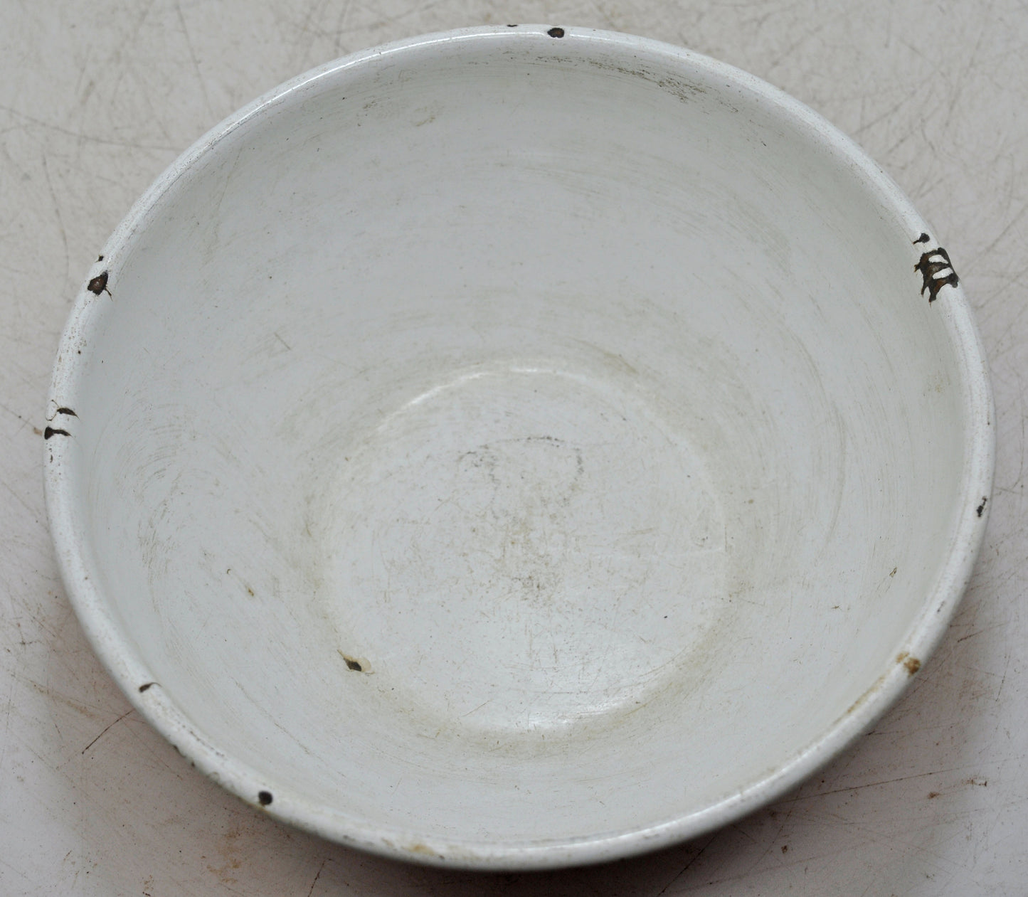 Vintage Iron Enamelware Round Bowl Original Old Hand Crafted Enamel Painted